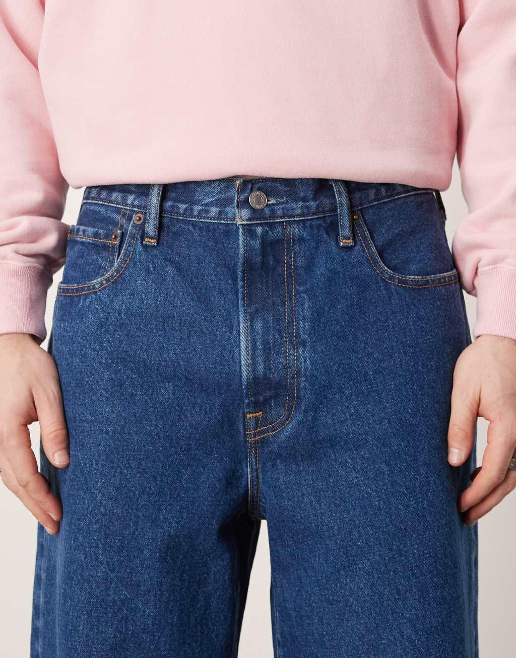 Abercrombie & Fitch baggy fit jeans in mid-blue wash Product Image
