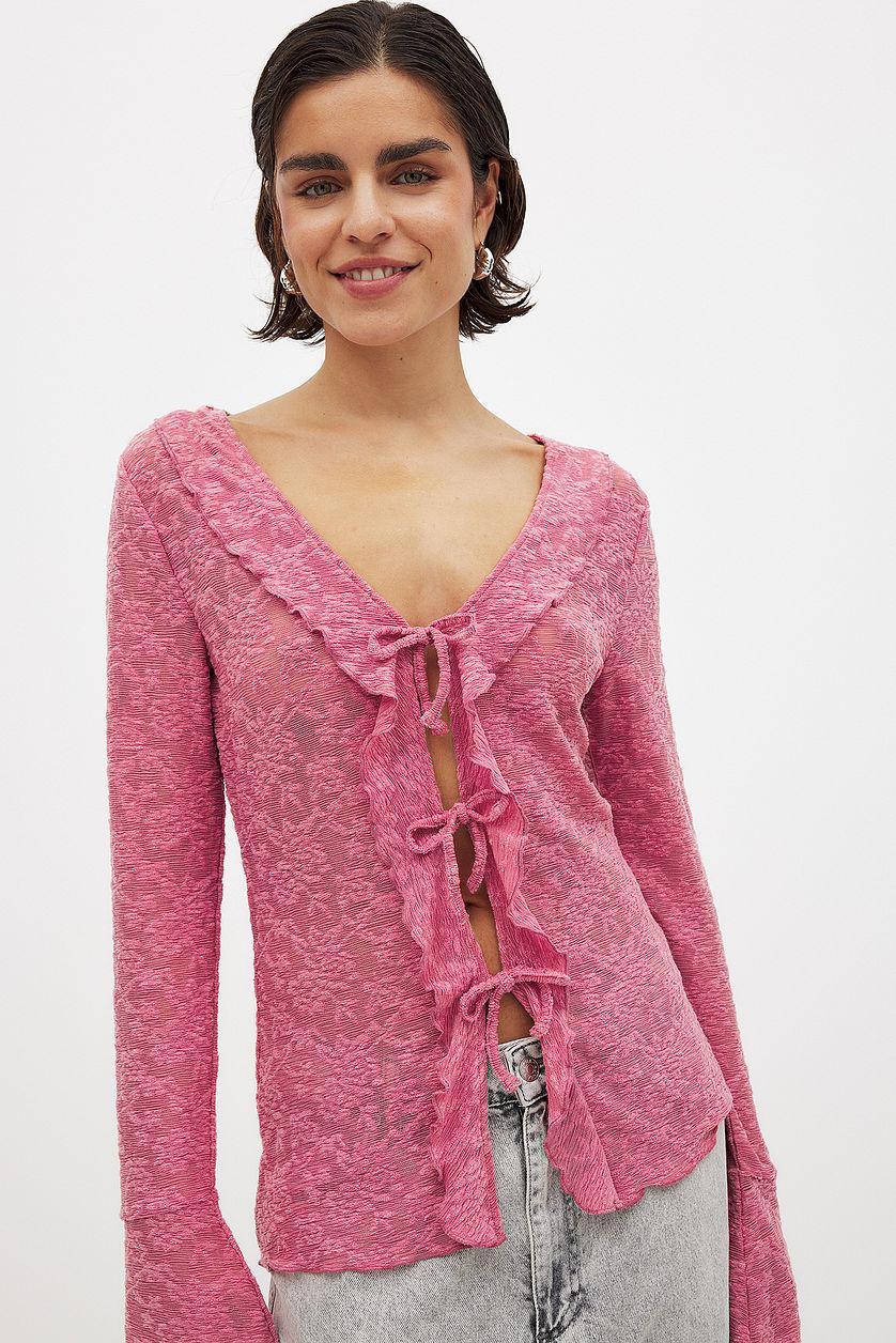 Floral Long Sleeve Tie Top Product Image