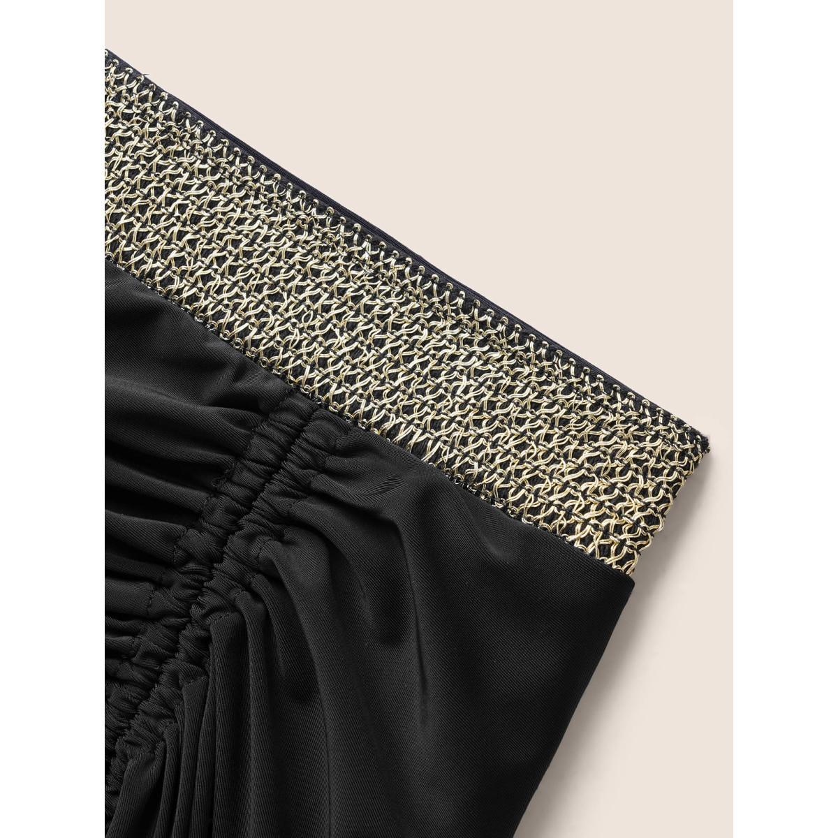 Plus Size Contrast Webbing Patchwork Drawstring Gathered Swim Bottom Women's Swimwear Black Beach Woven ribbon&lace trim High stretch Skinny High Rise Side seam pocket Curve Swim Bottoms BloomChic 28/5X Product Image