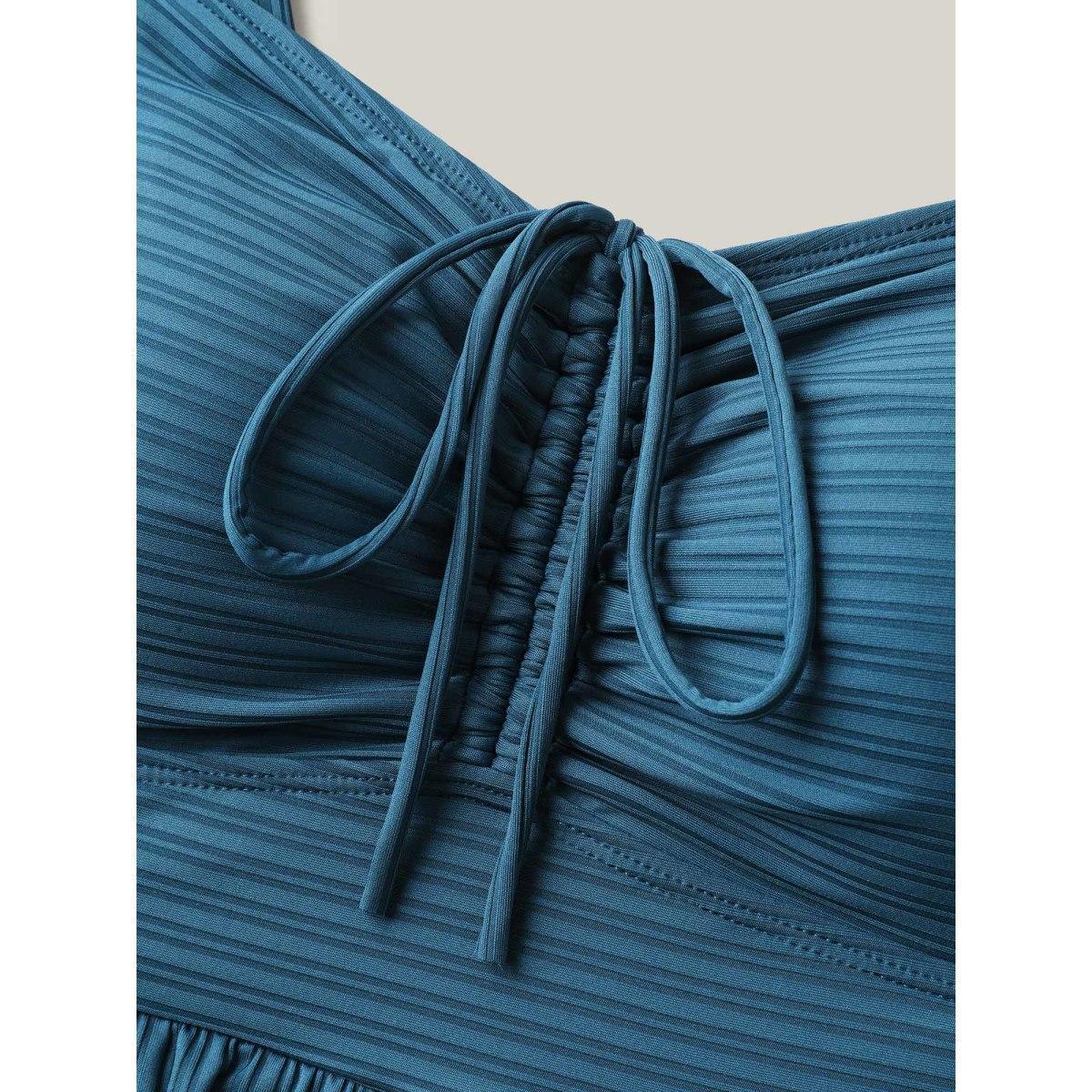 Plus Size Adjustable Drawstring Pockets One-Piece Swimsuit Women's Swimwear Cyan Beach Drawstring Curve Bathing Suits High stretch One Pieces BloomChic 10/M Product Image