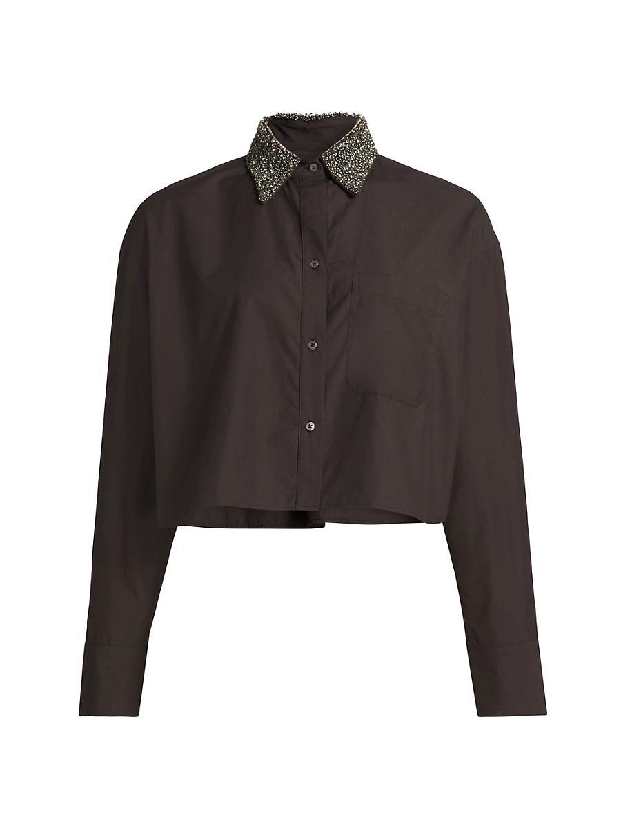 Womens Little Big Joe Crystal-Embellished Cotton Crop Shirt Product Image