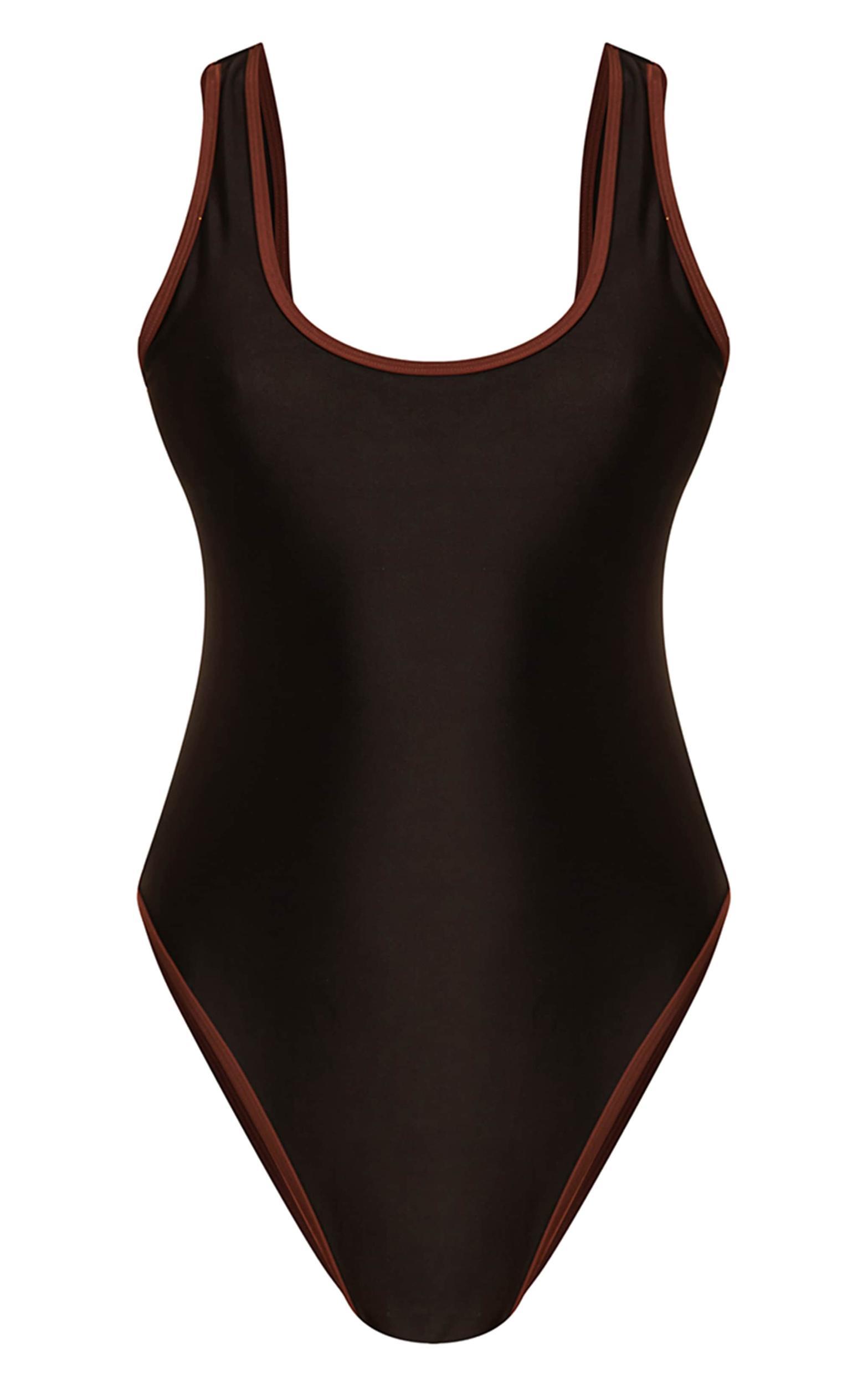Black Contrast Binding Scoop Back Swimsuit Product Image