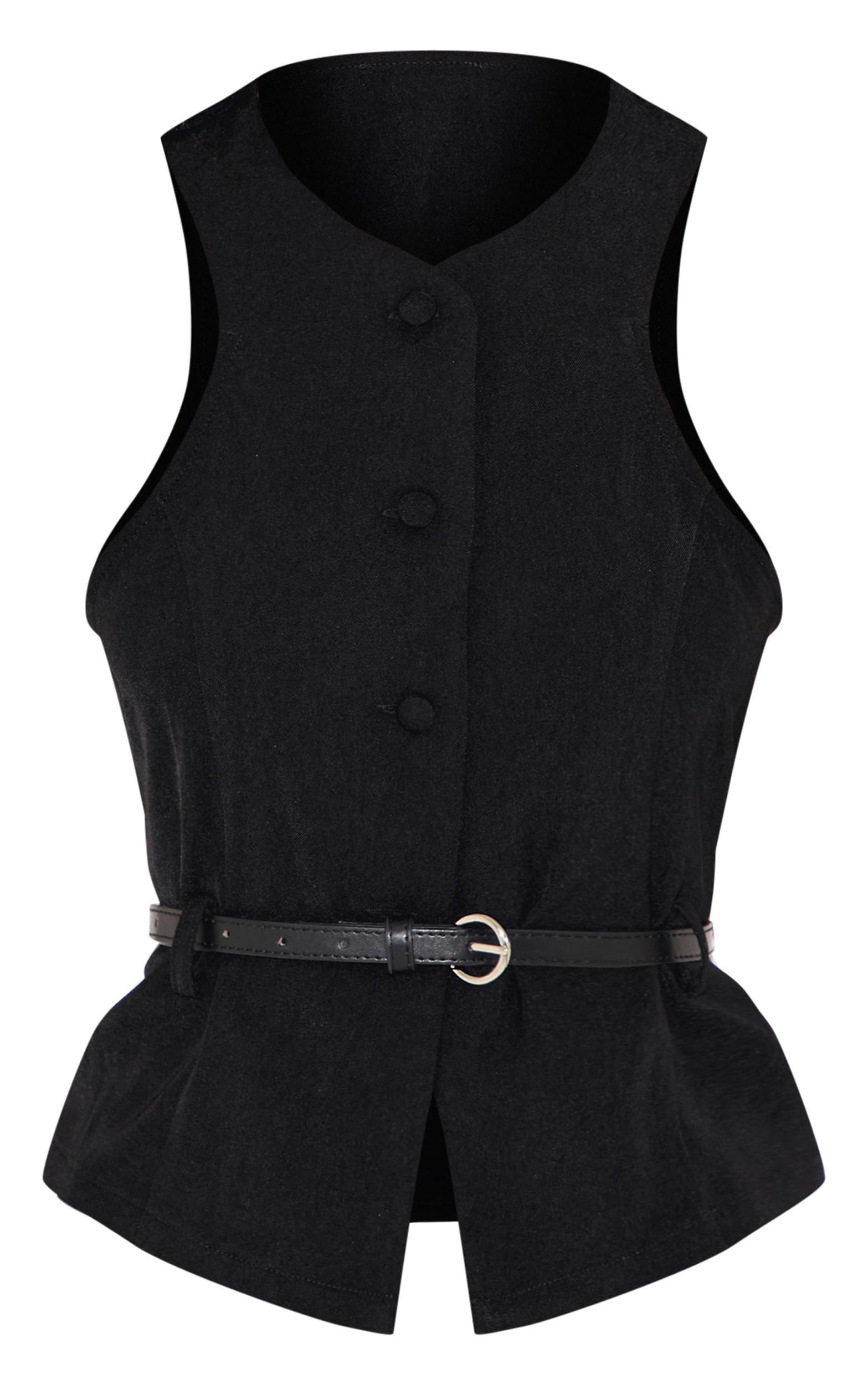 Petite Black Racer Belt Detail Longline Vest Product Image