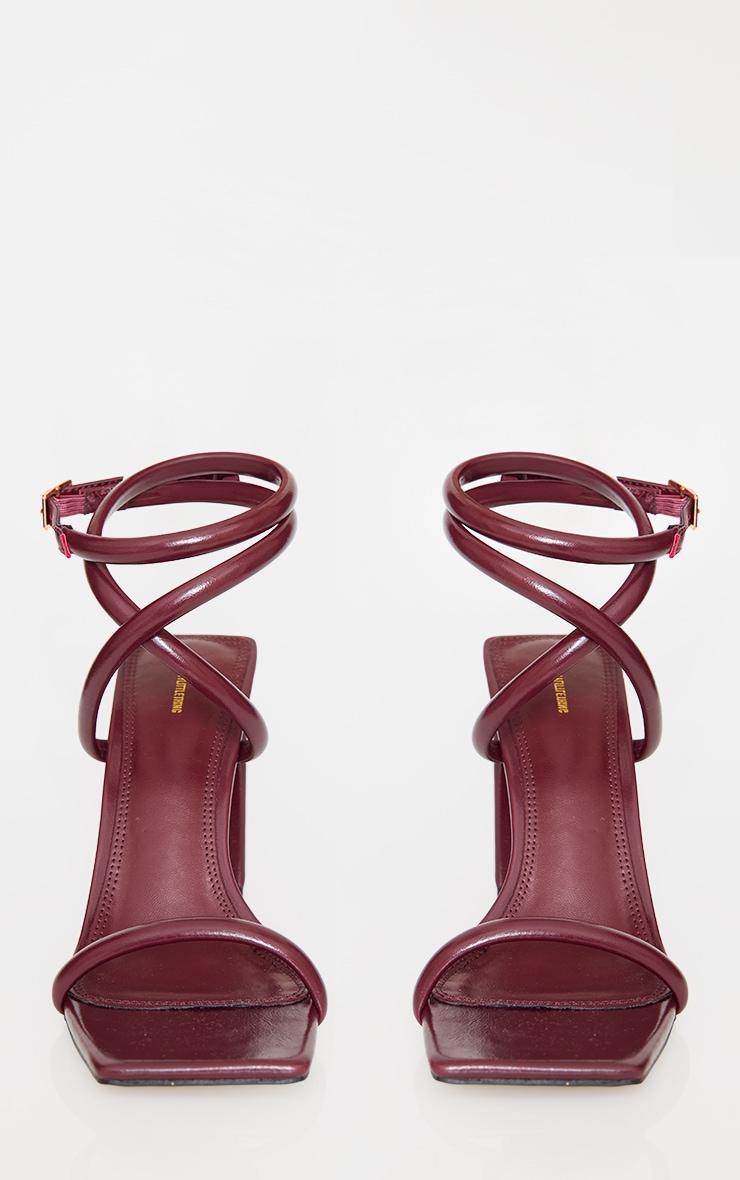 Burgundy Pu Square Toe Lace Up High Block Heeled Sandal Product Image
