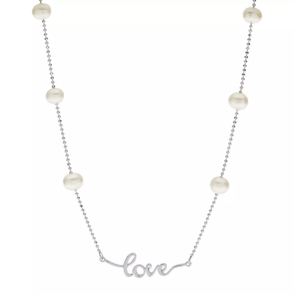PearLustre by Imperial Sterling Silver Freshwater Cultured Pearl Love Necklace, Womens Product Image