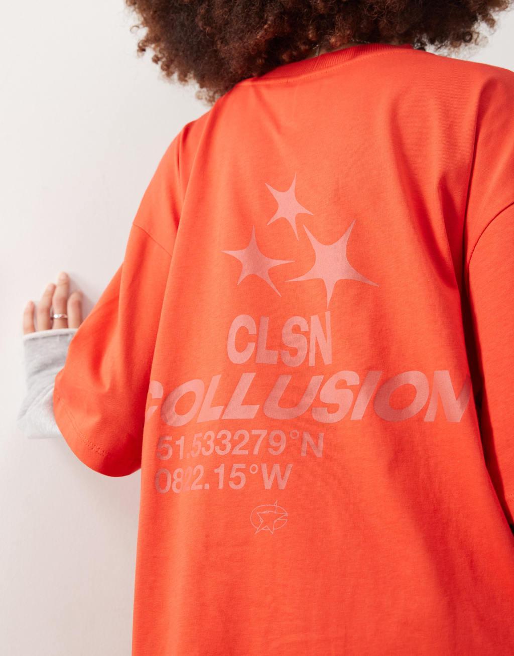 COLLUSION double layer sweat sleeve skate t-shirt in red Product Image