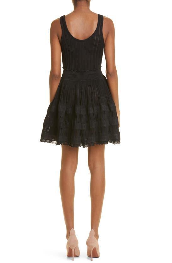 ALAÏA Scoop Neck Elastic Waist Ribbed Skater Dress In Noir Alaia Product Image