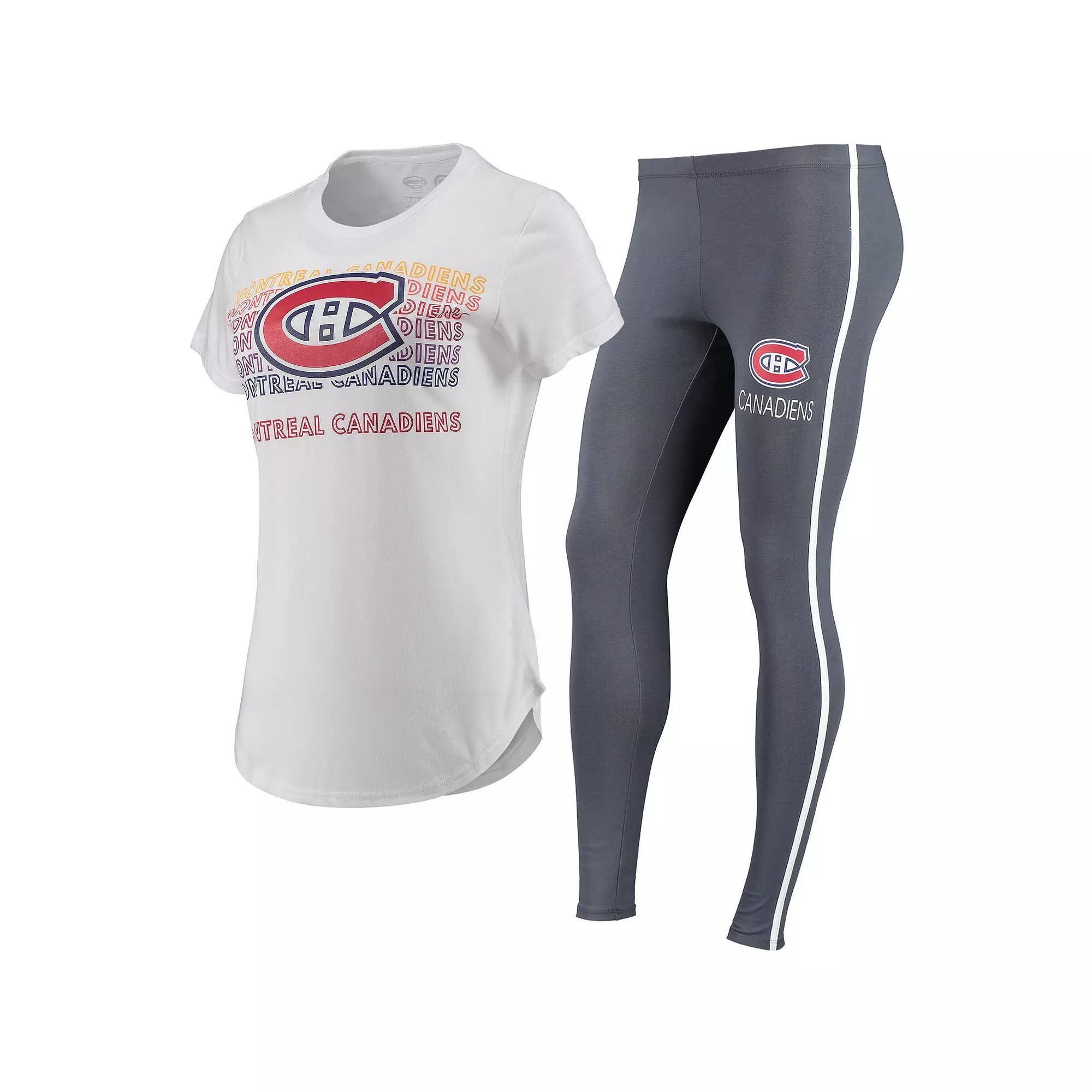 Women's Concepts Sport White/Charcoal Montreal Canadiens Sonata T-Shirt & Leggings Set, Size: Medium, Cnd White Product Image