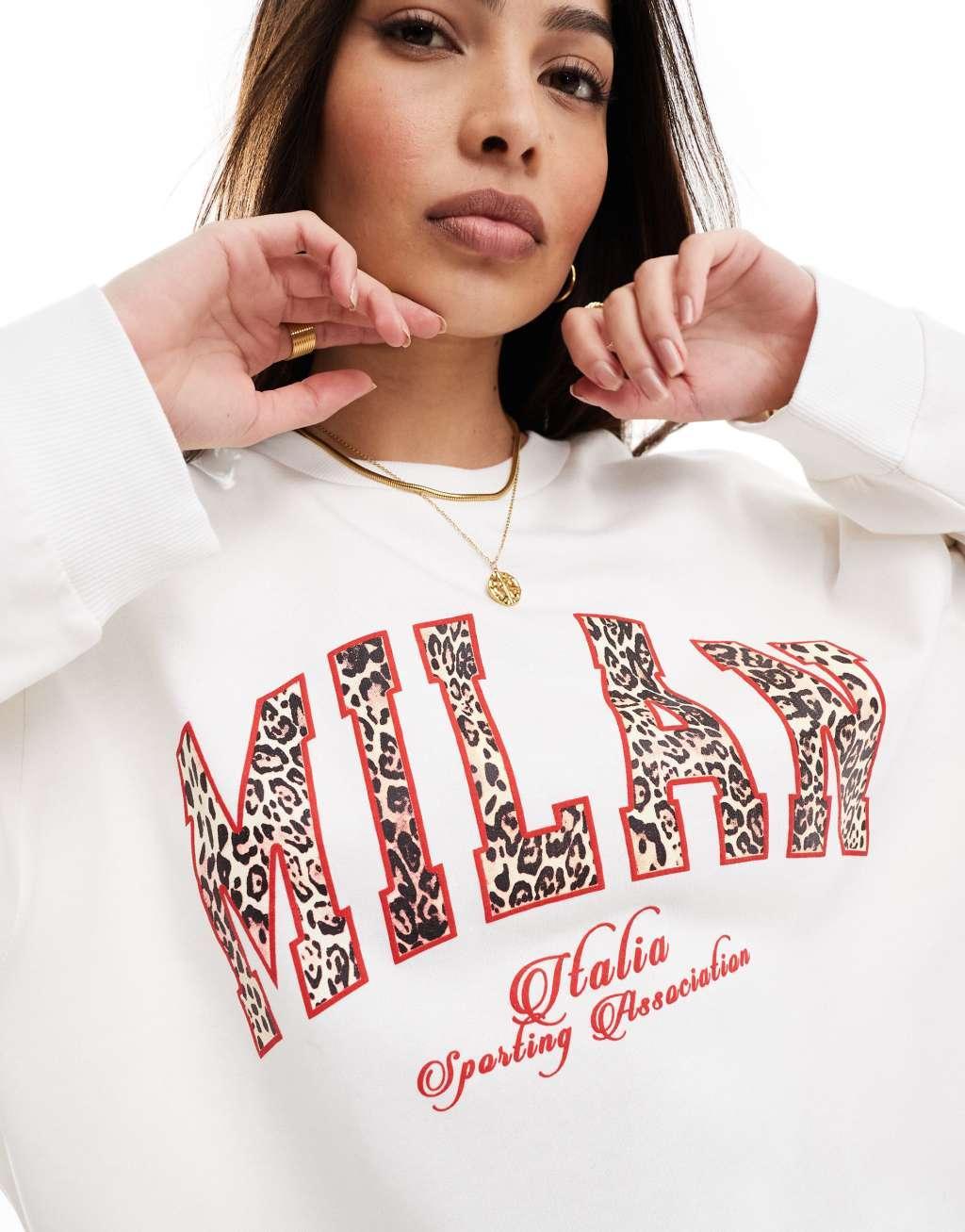 ASOS DESIGN sweatshirt with milan graphic in leopard in cream Product Image