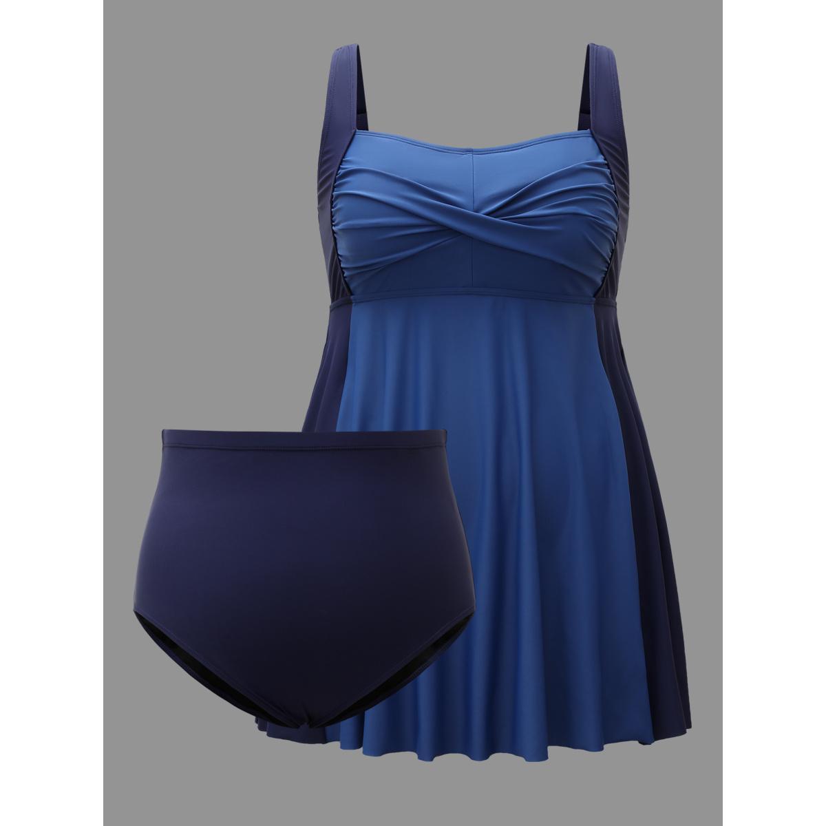 Plus Size Twist Front Adjustable Straps Swim Dress Women's Swimwear Indigo Beach Bodycon Heart neckline High stretch Curve Swim Dresses BloomChic 18-20/2X Product Image