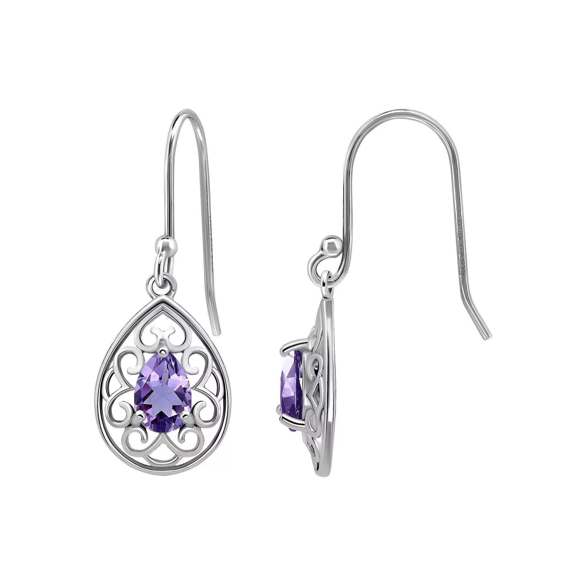 Aleure Precioso Sterling Silver Pear Shaped Gemstone Drop Earrings, Women's, Silver Tone Purple Product Image
