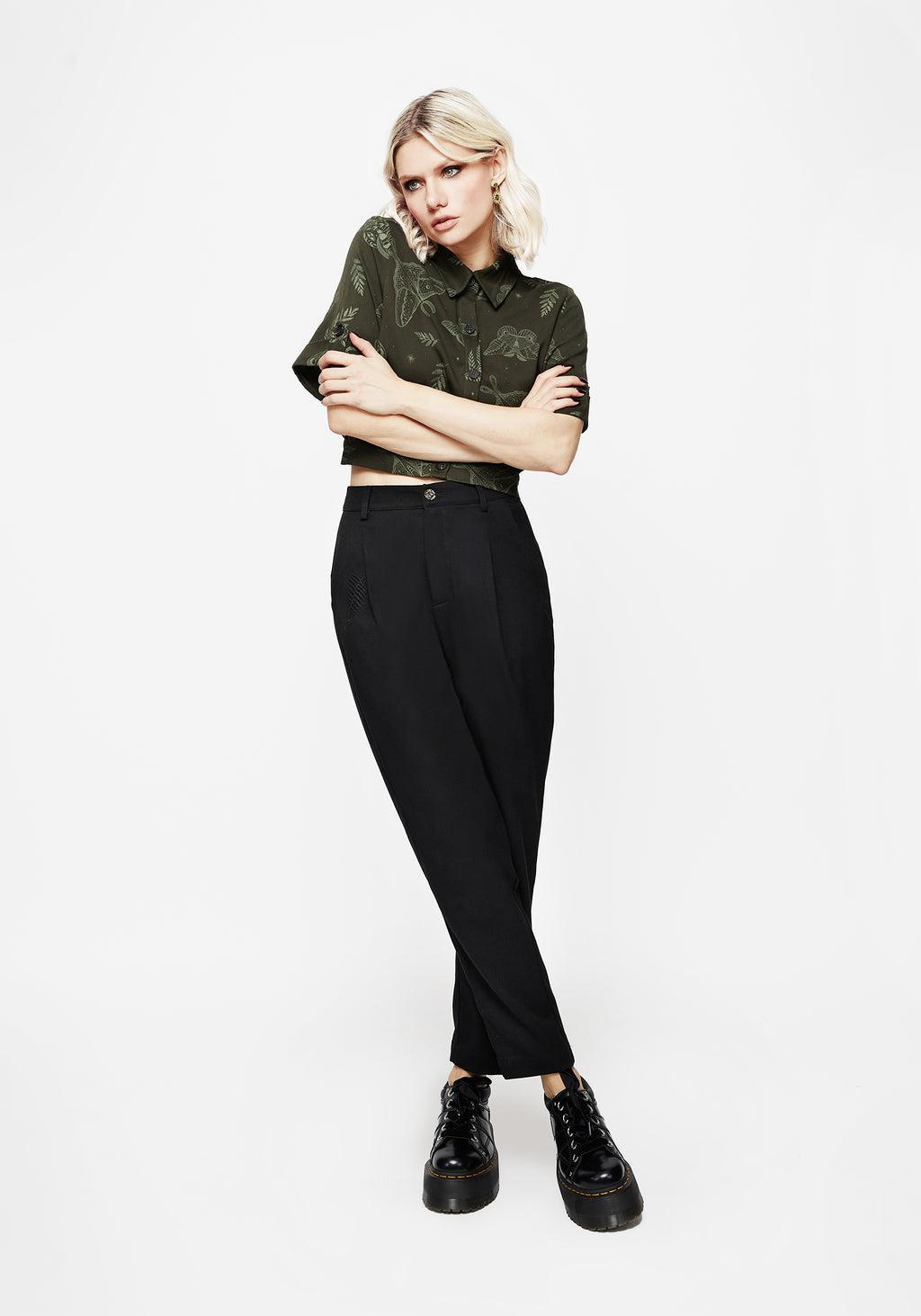 Marsilea Fern Embroidered Tapered Tailored Trousers Product Image