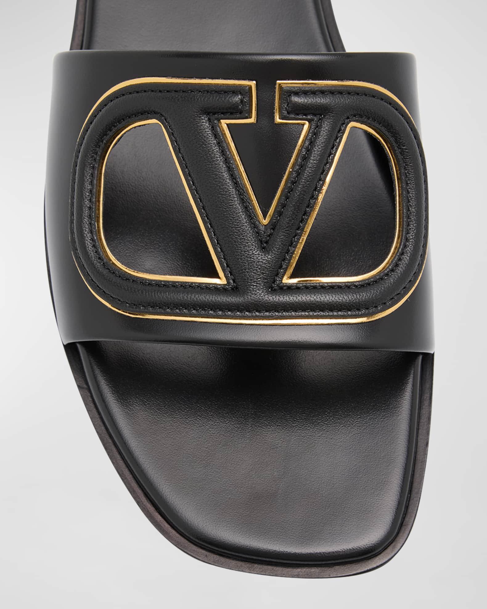 VLogo Leather Cutout Flat Slide Sandals Product Image