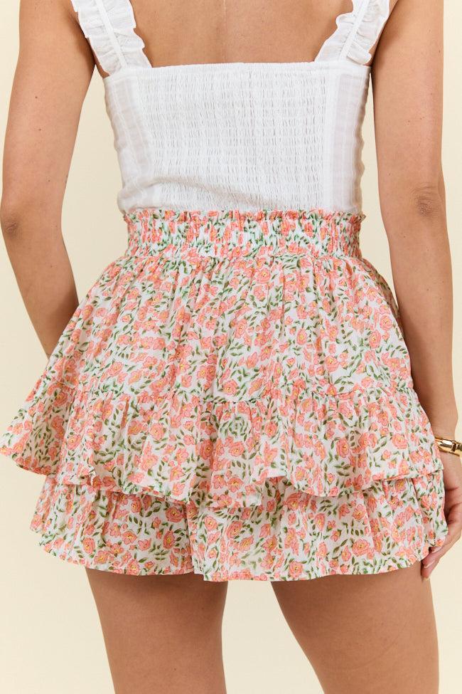 Pretty Moment Orange Multi Floral Print Tiered Mini Skort SALE Product Image