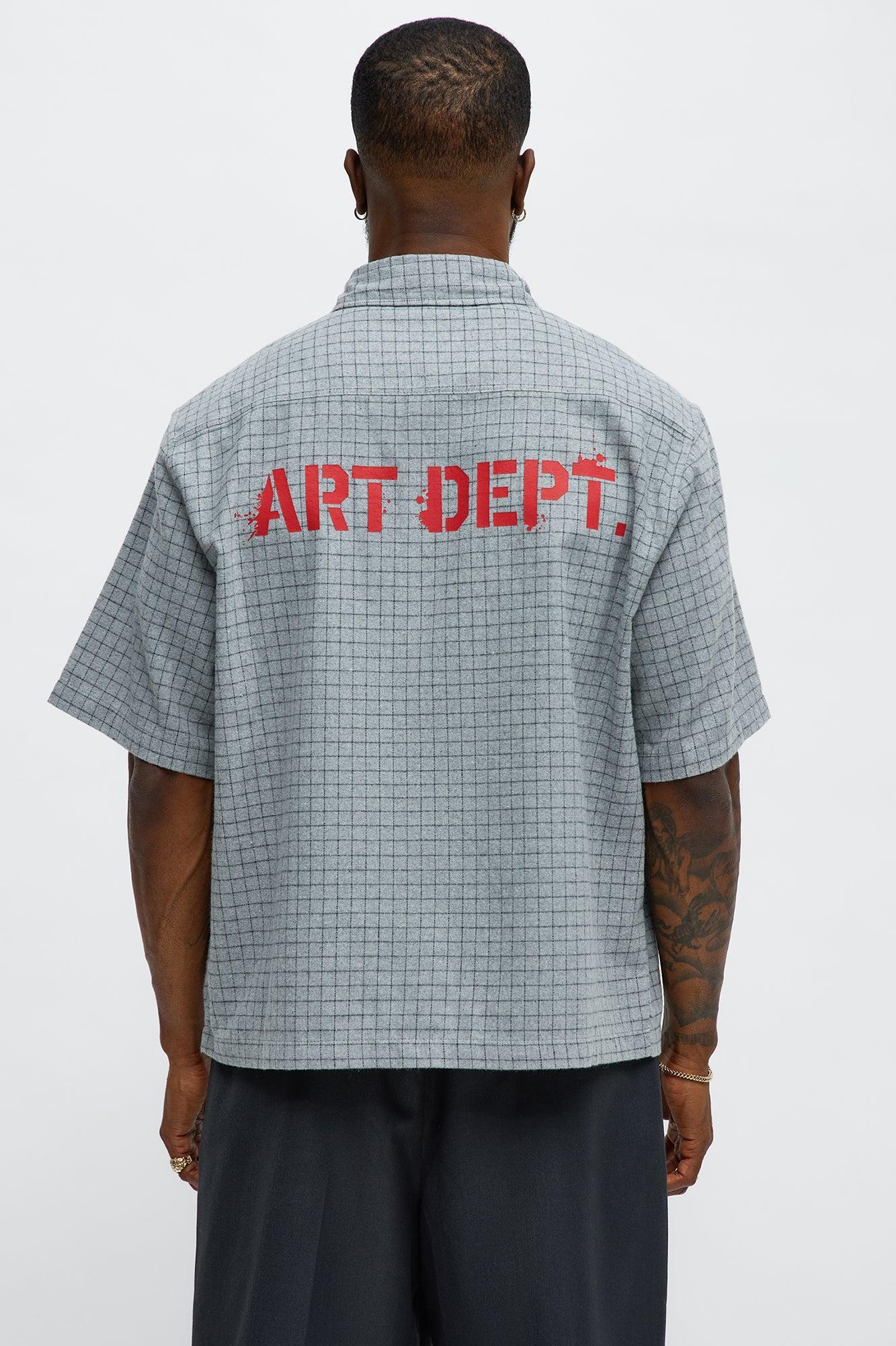 Art Dept. Cropped Button Up Shirt - Grey Male Product Image