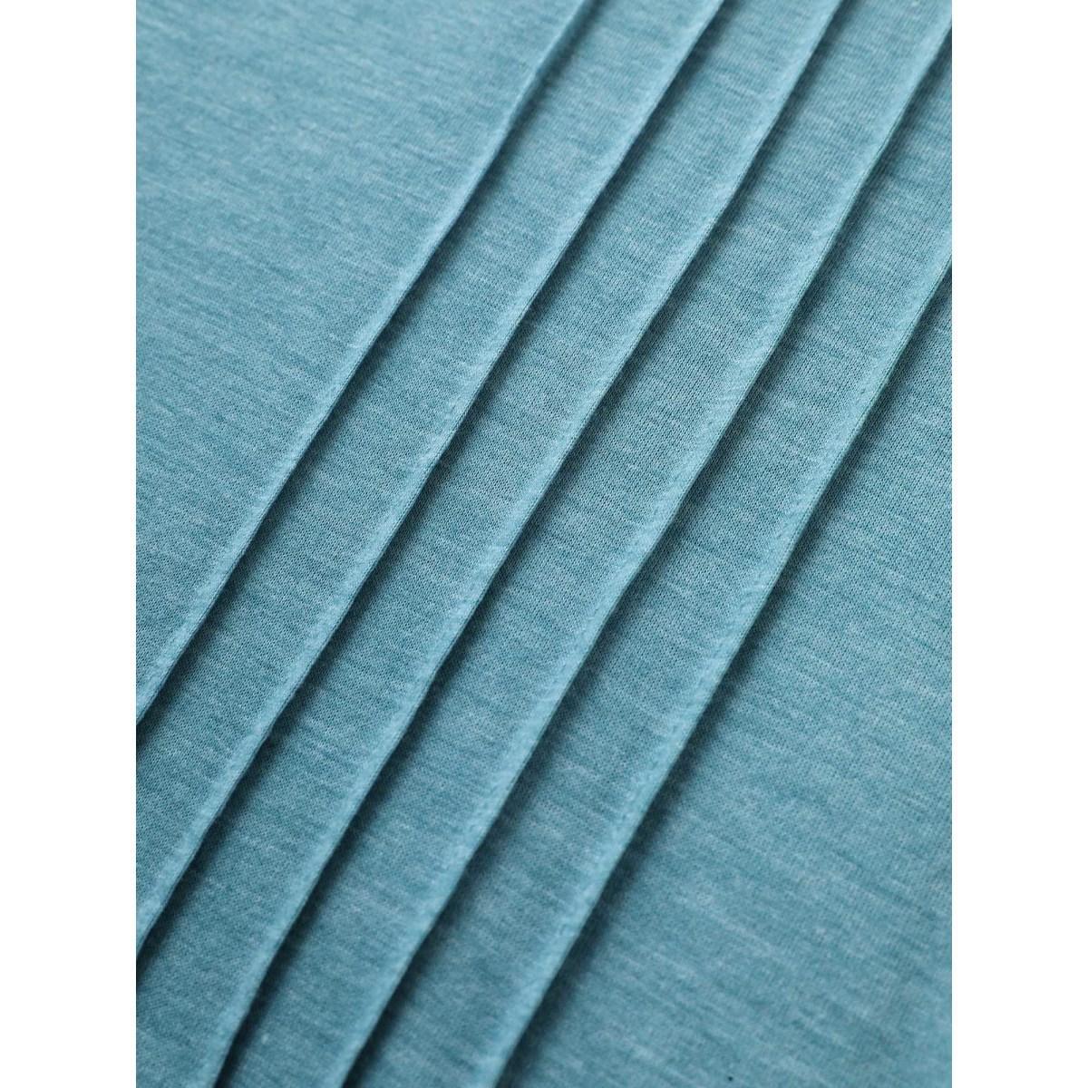 Plus Size Solid Seam Detail Keyhole T-shirt LightBlue Women Casual Pleated Round Neck Everyday T-shirts BloomChic 30/6X Product Image