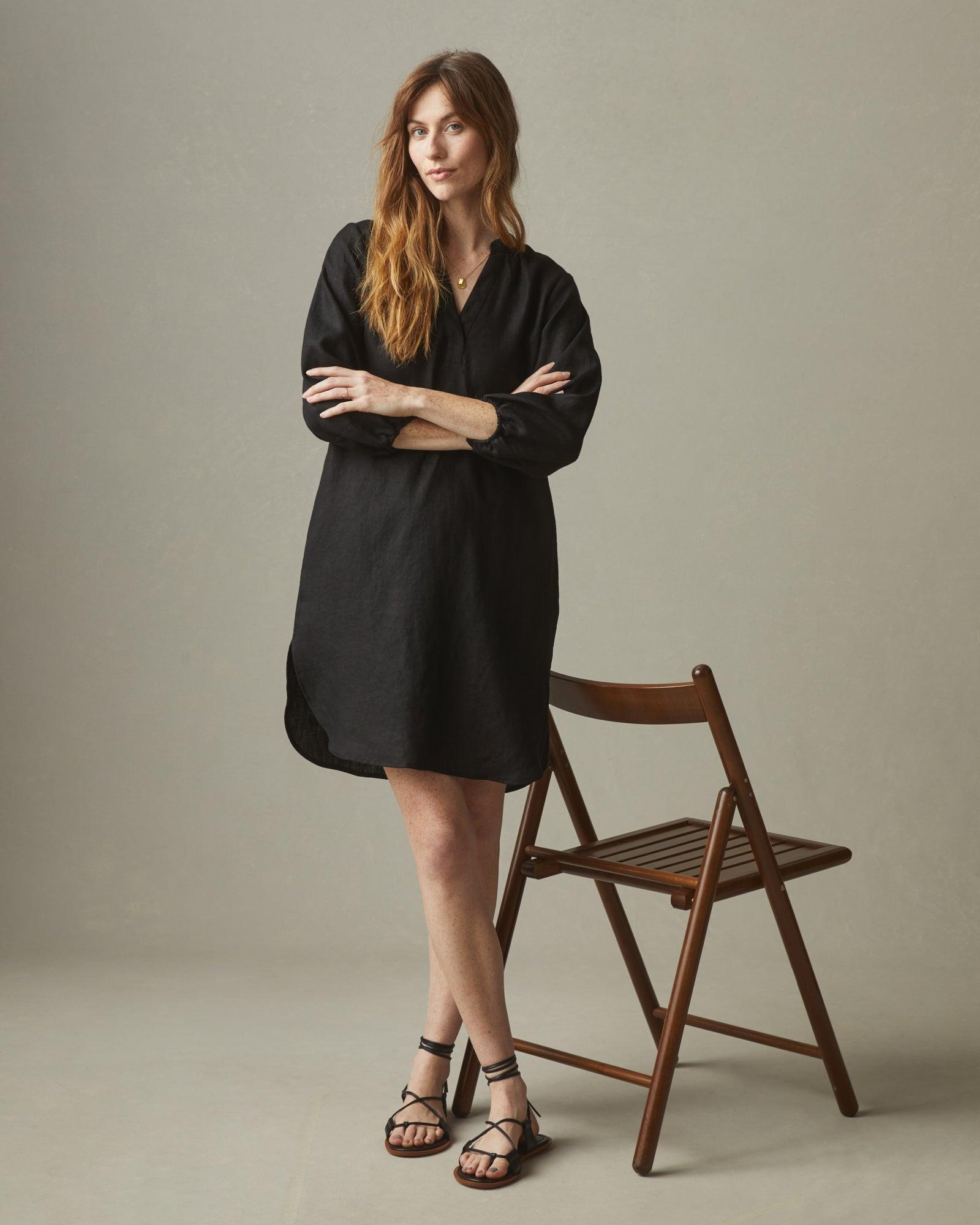 Women's Easy Linen Tunic Dress - Meteorite Female Product Image