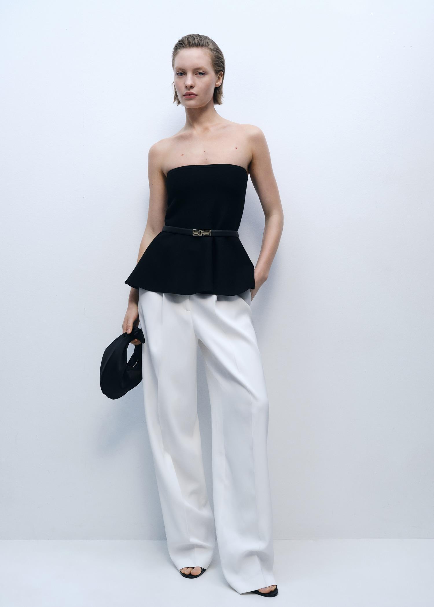 Fine-knit peplum top - Women | MANGO USA Product Image