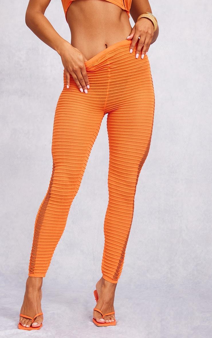 Orange Textured Sheer Knit Laddering Leggings Product Image