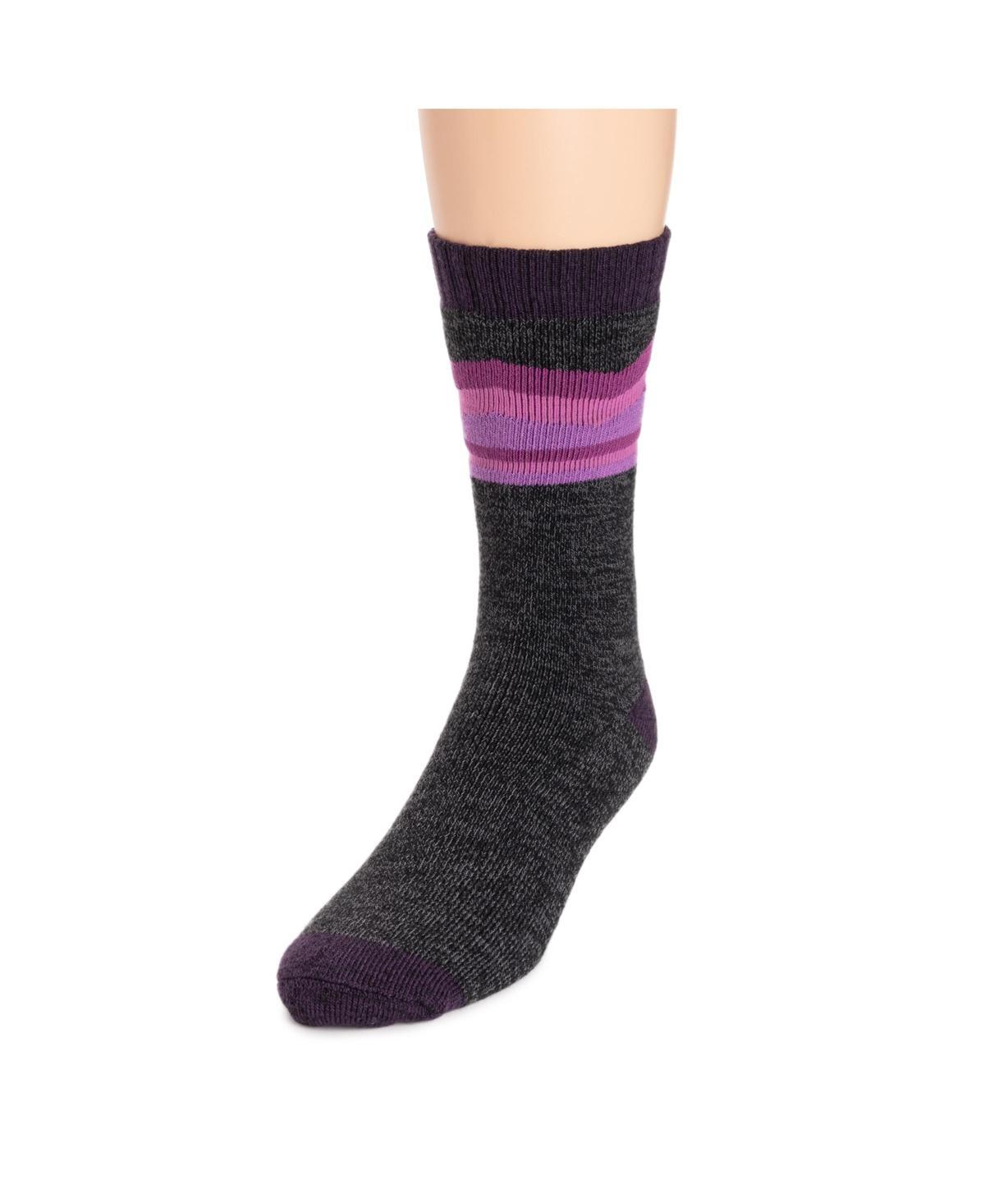 Men's MUK LUKS Stripe Top Crew Socks, Brown Tree Product Image