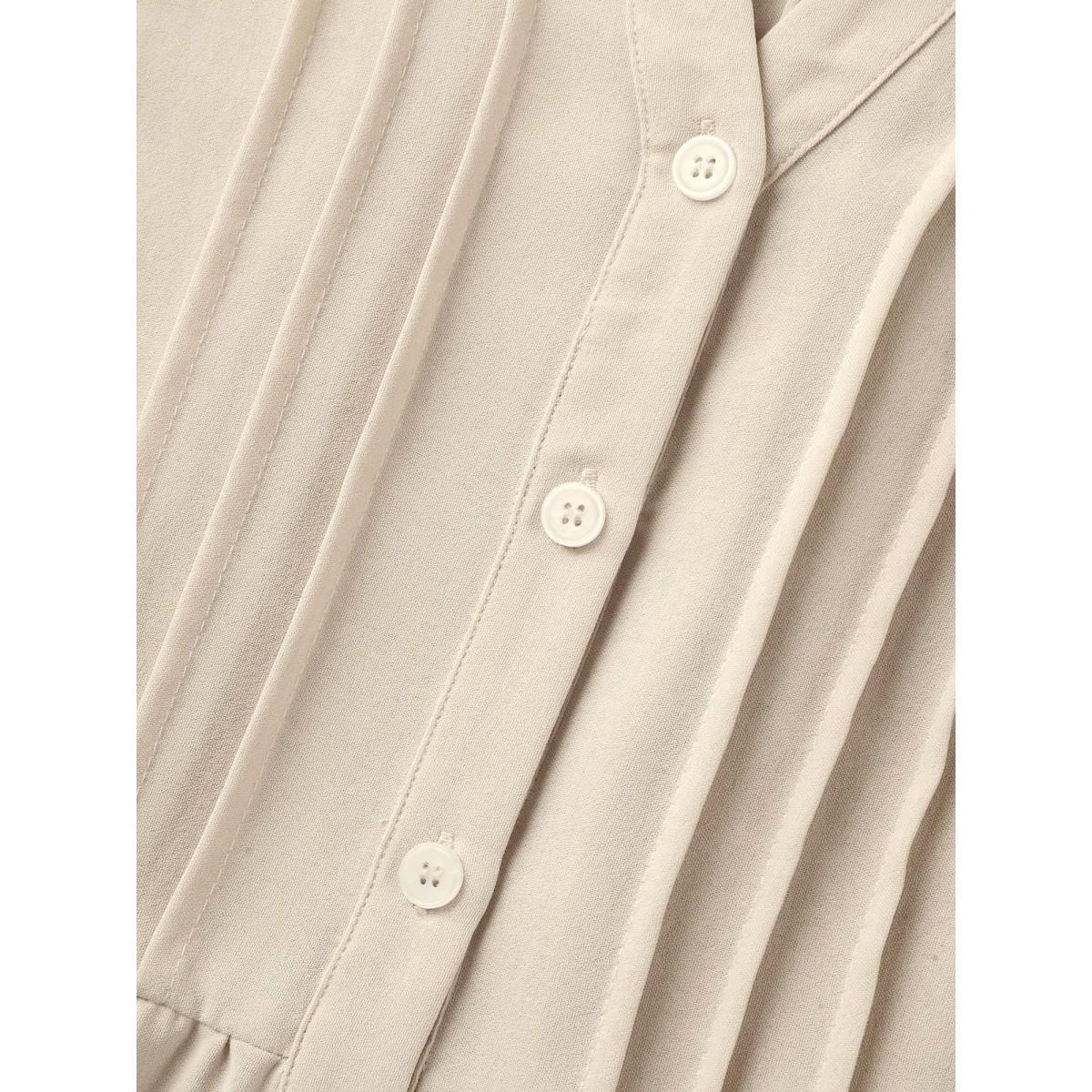 Plus Size Apricot Toothpick Pleats Tab Sleeve Long Blouse Women Elbow-length sleeve Shirt collar Everyday-Casual Blouses BloomChic 22-24/3X Product Image
