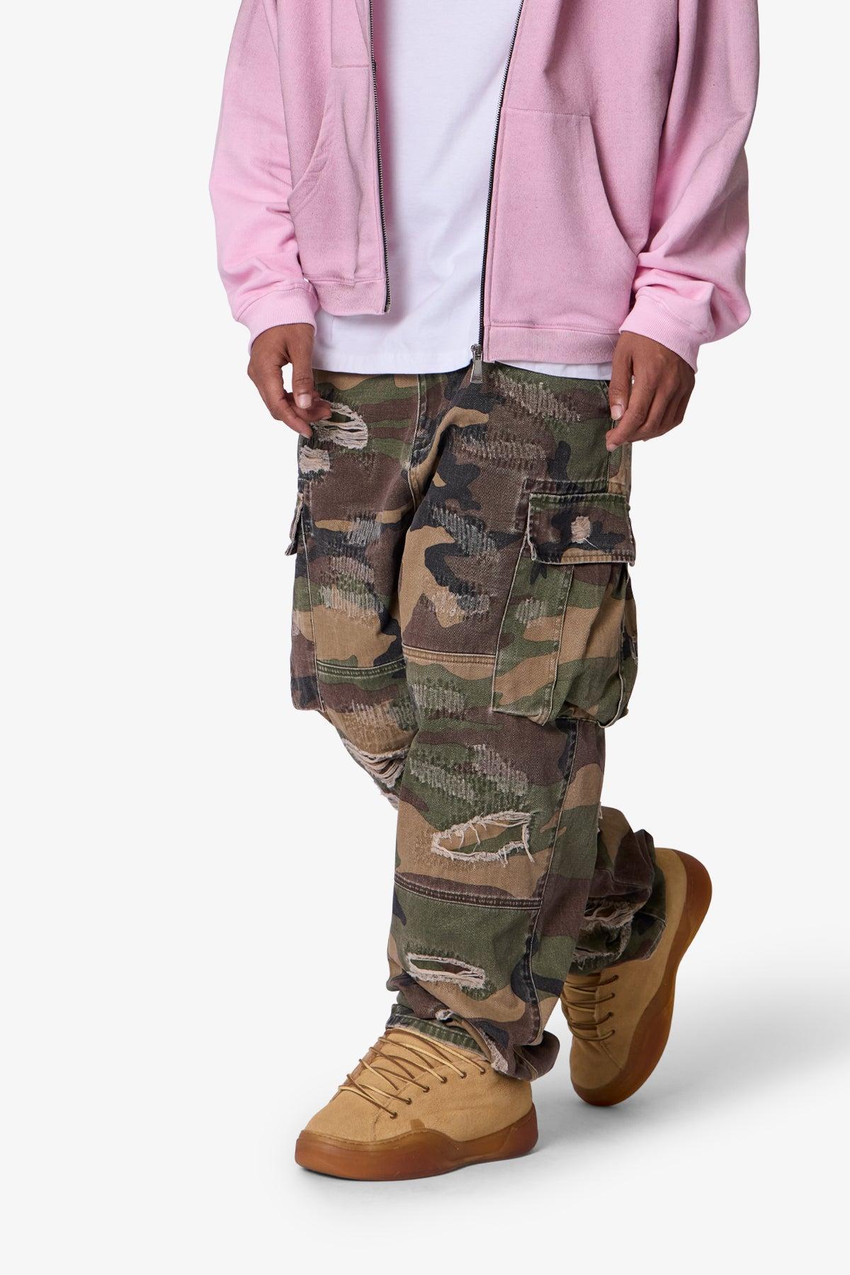 Ultra Baggy Distressed Cargo Pants - Woodland Camo Product Image