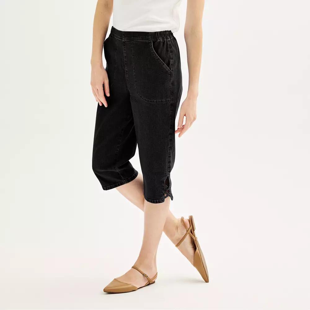 Womens Croft & Barrow Lattice-Hem Pull-On Mid-Rise Skimmer Jeans Product Image
