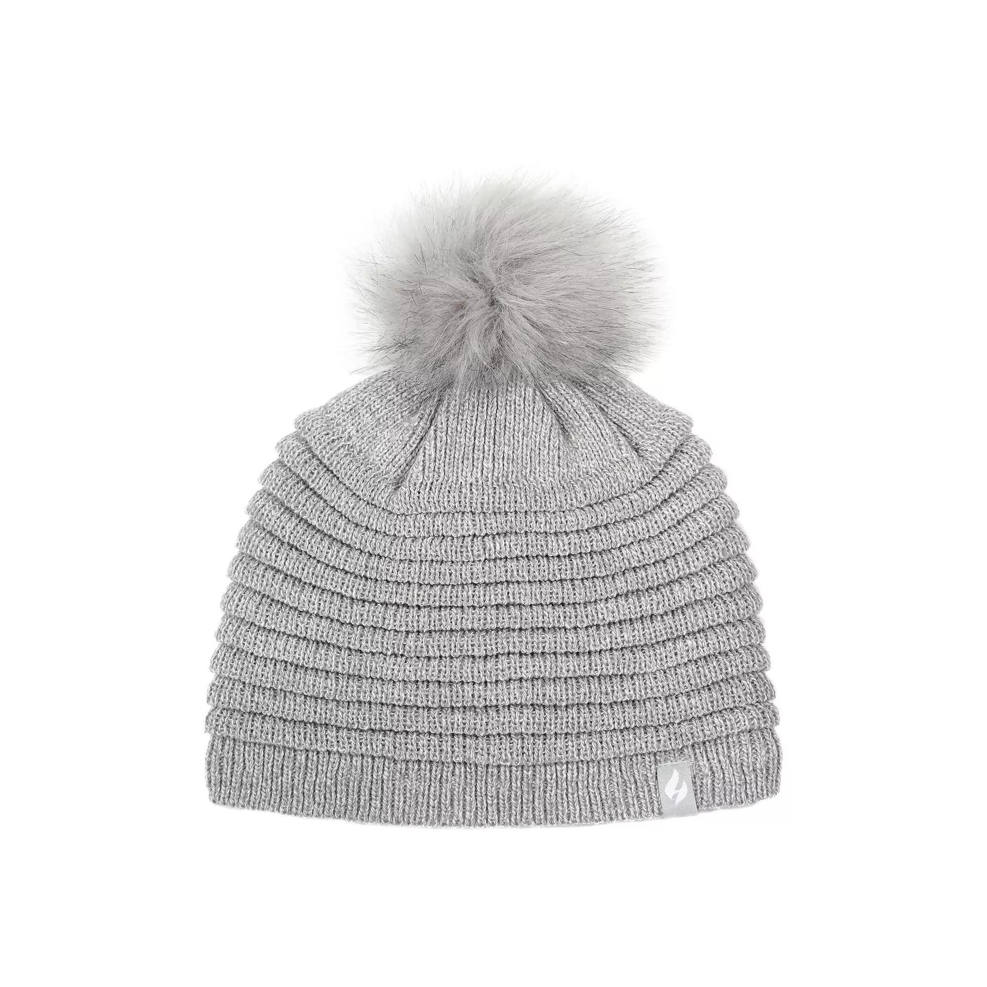 Women's Heat Holders Heatweaver Rib Knit Pom Pom Hat, Blue Product Image