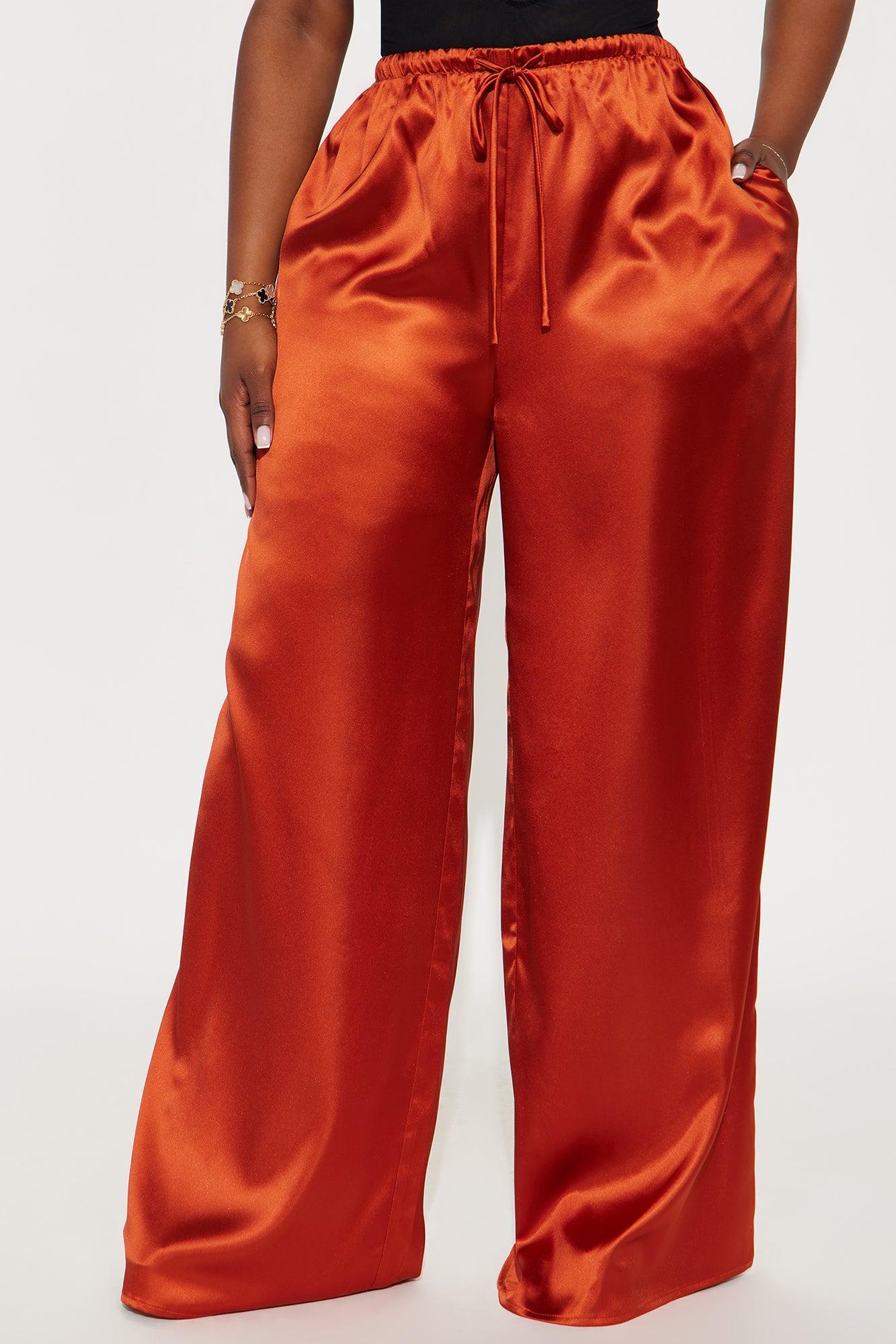 Deymara Wide Leg Satin Pant - Rust Product Image