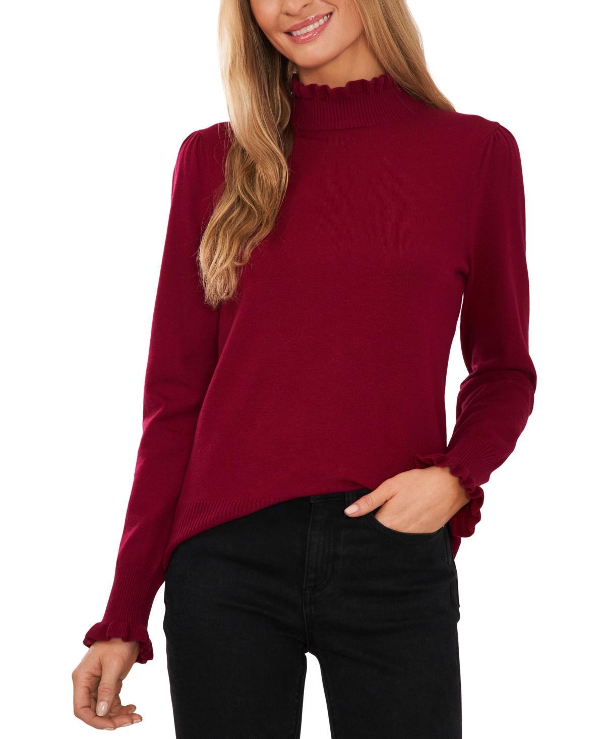 CeCe Mock Neck Ruffle Cuff Sweater (Luminous ) Women's Clothing Product Image