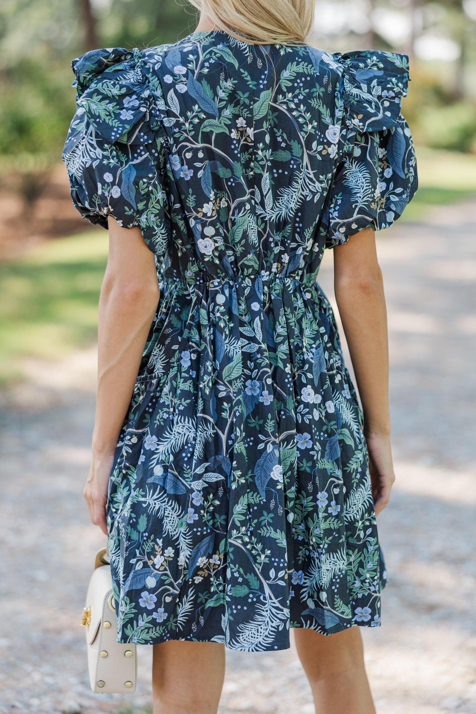 It's In The Wind Indigo Blue Floral Dress Female Product Image