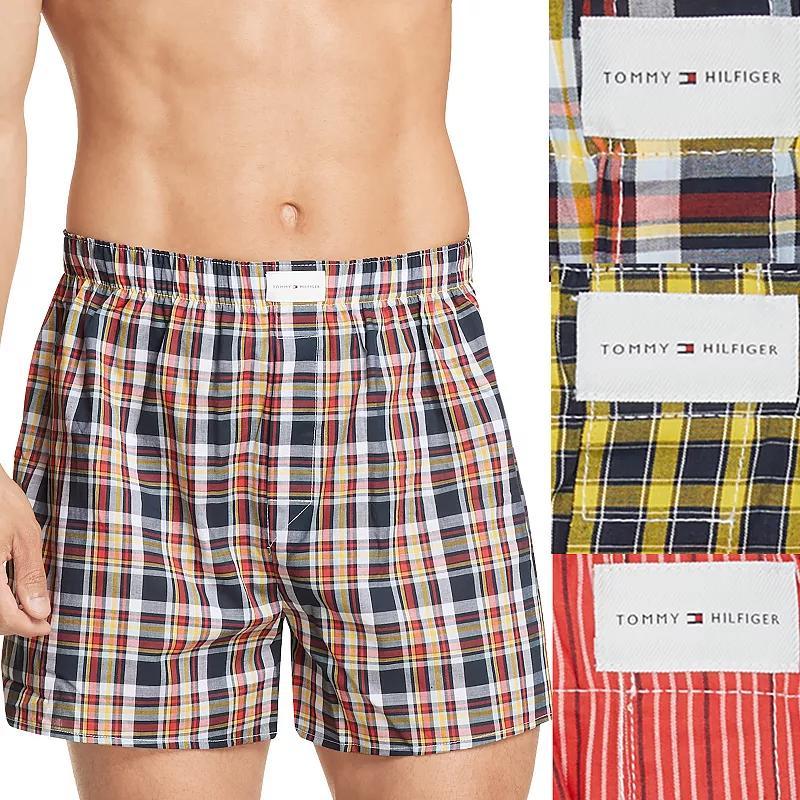 Men's Tommy Hilfiger 3-pack Cotton Classics Woven Boxers, Size: XL, Red Navy White Plaid Product Image