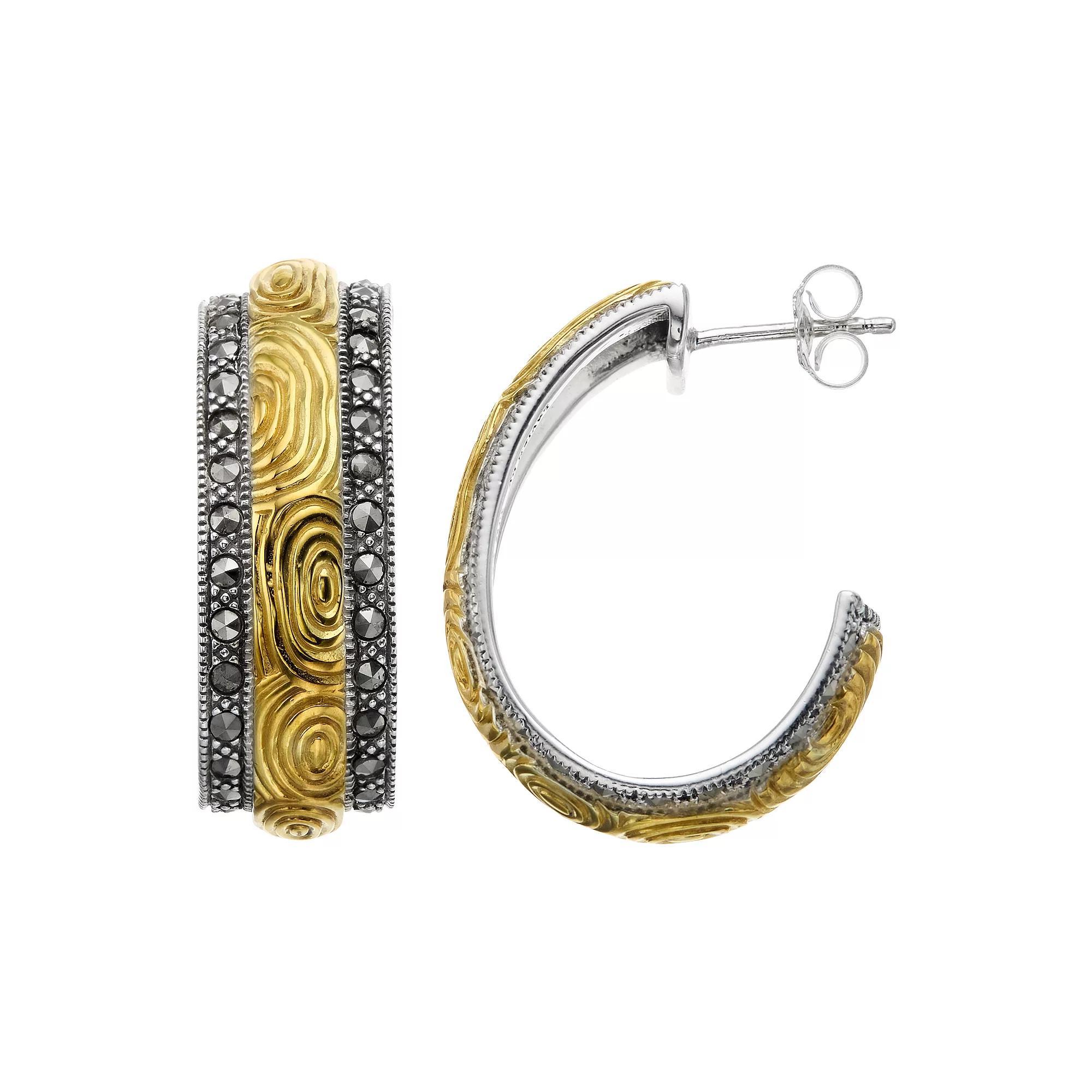 Lavish by TJM Sterling Silver Marcasite Semi-Hoop Earrings, Women's, Gold Tone Product Image