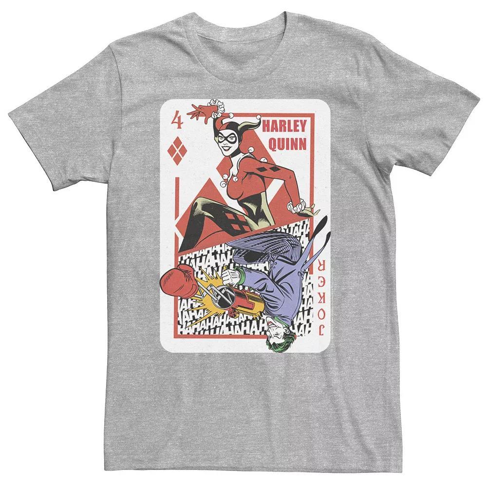 Big & Tall DC Comics Batman Harley Quinn And The Joker Playing Card Tee, Men's, Size: 3XL Tall, Athletic Grey Product Image