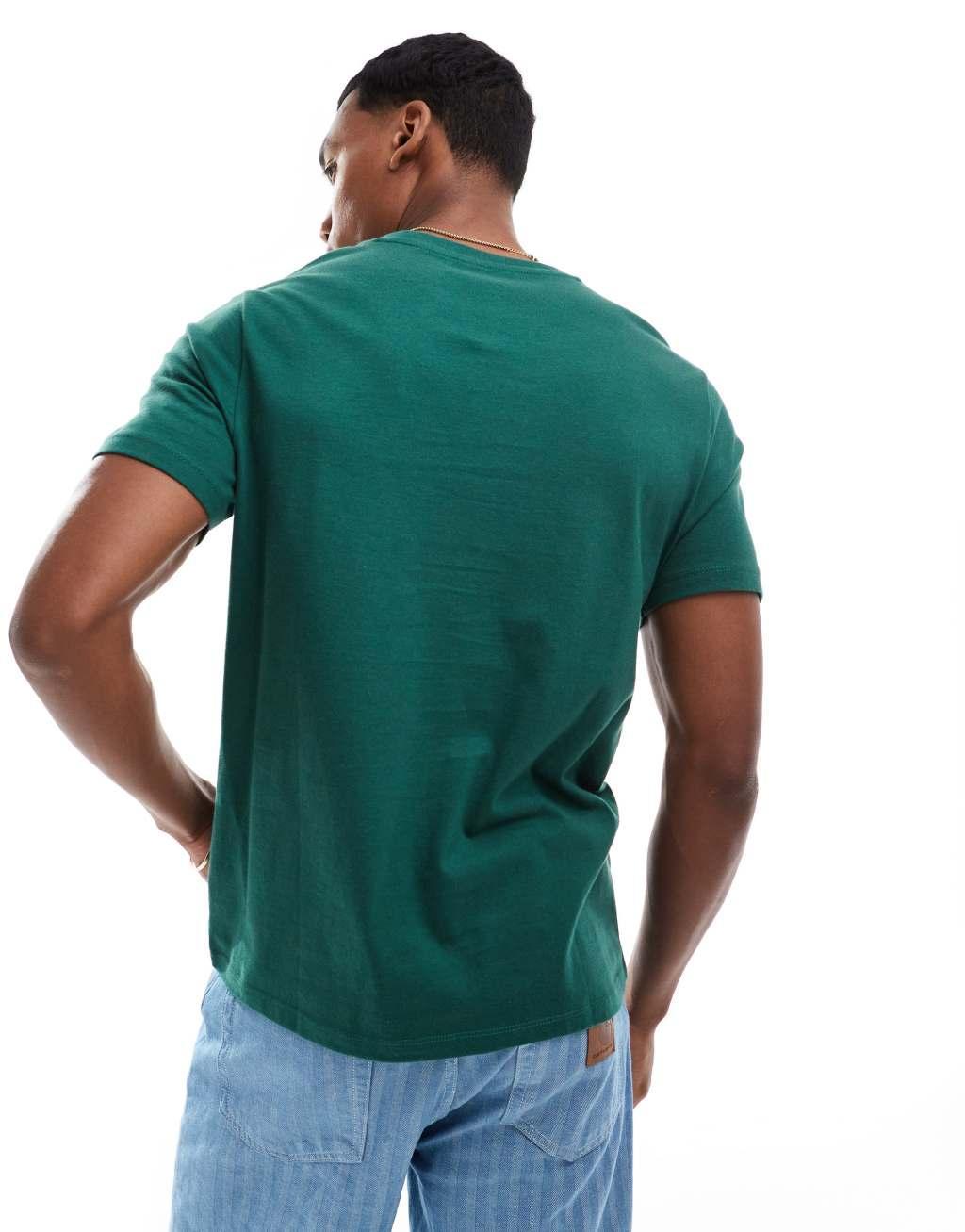 ASOS DESIGN relaxed T-shirt with campus chest print in green Product Image