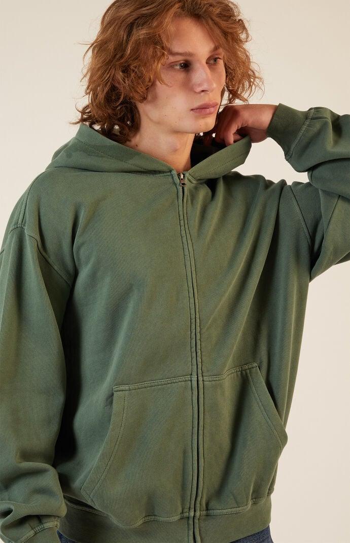 Men's Green Vintage Wash Full Zip Hoodie Product Image