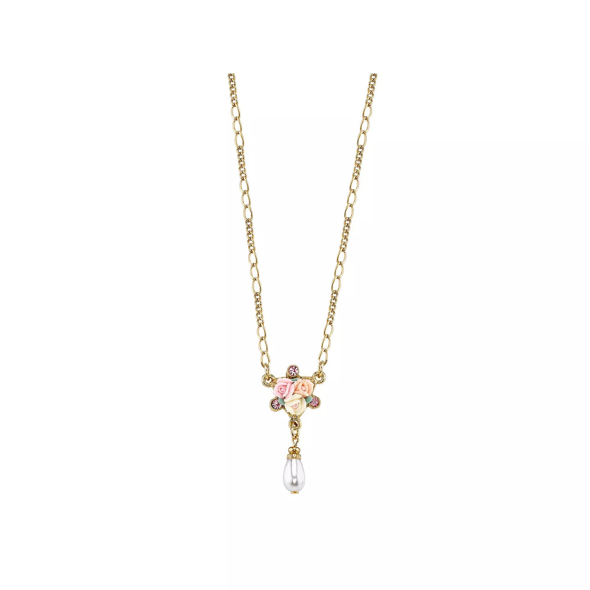 1928 Rose Simulated Pearl Teardrop Necklace, Womens Multicolor Product Image