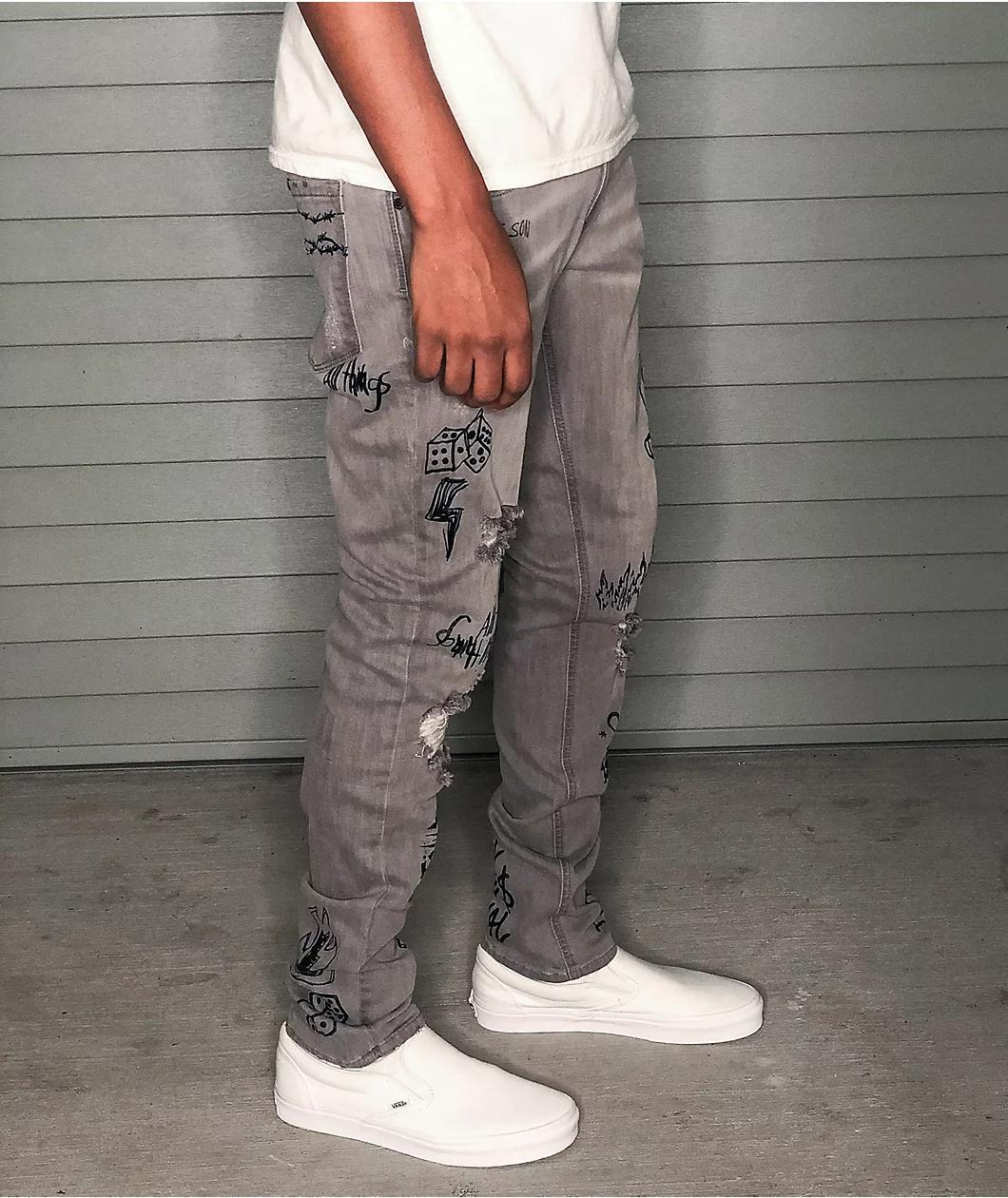 Ninth Hall Rogue Tapered Printed Smoke Skinny Jeans Product Image
