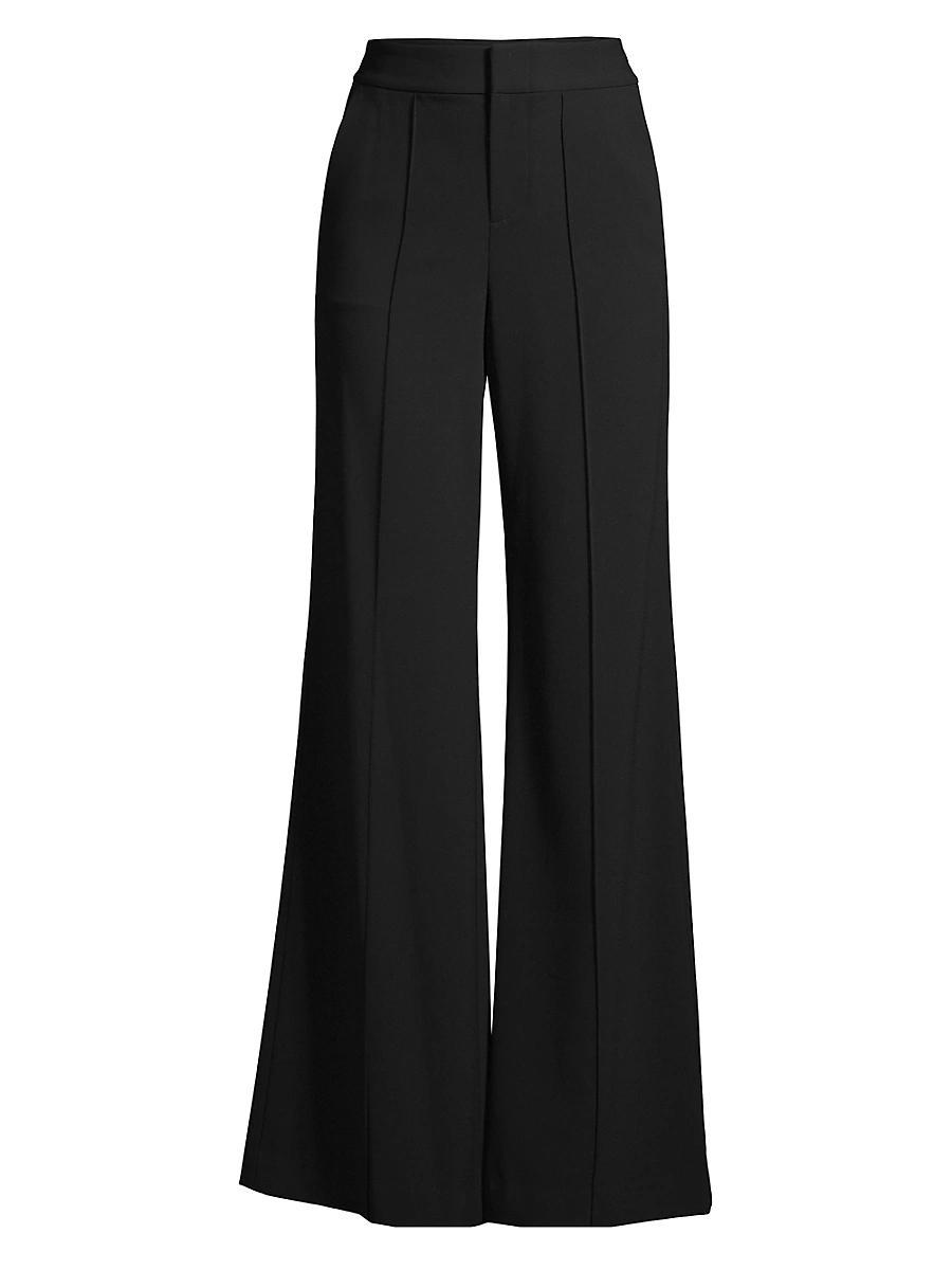 Alice and Olivia Dylan High Waist Wide Leg Pants in White Crystal Trim Crepe Product Image