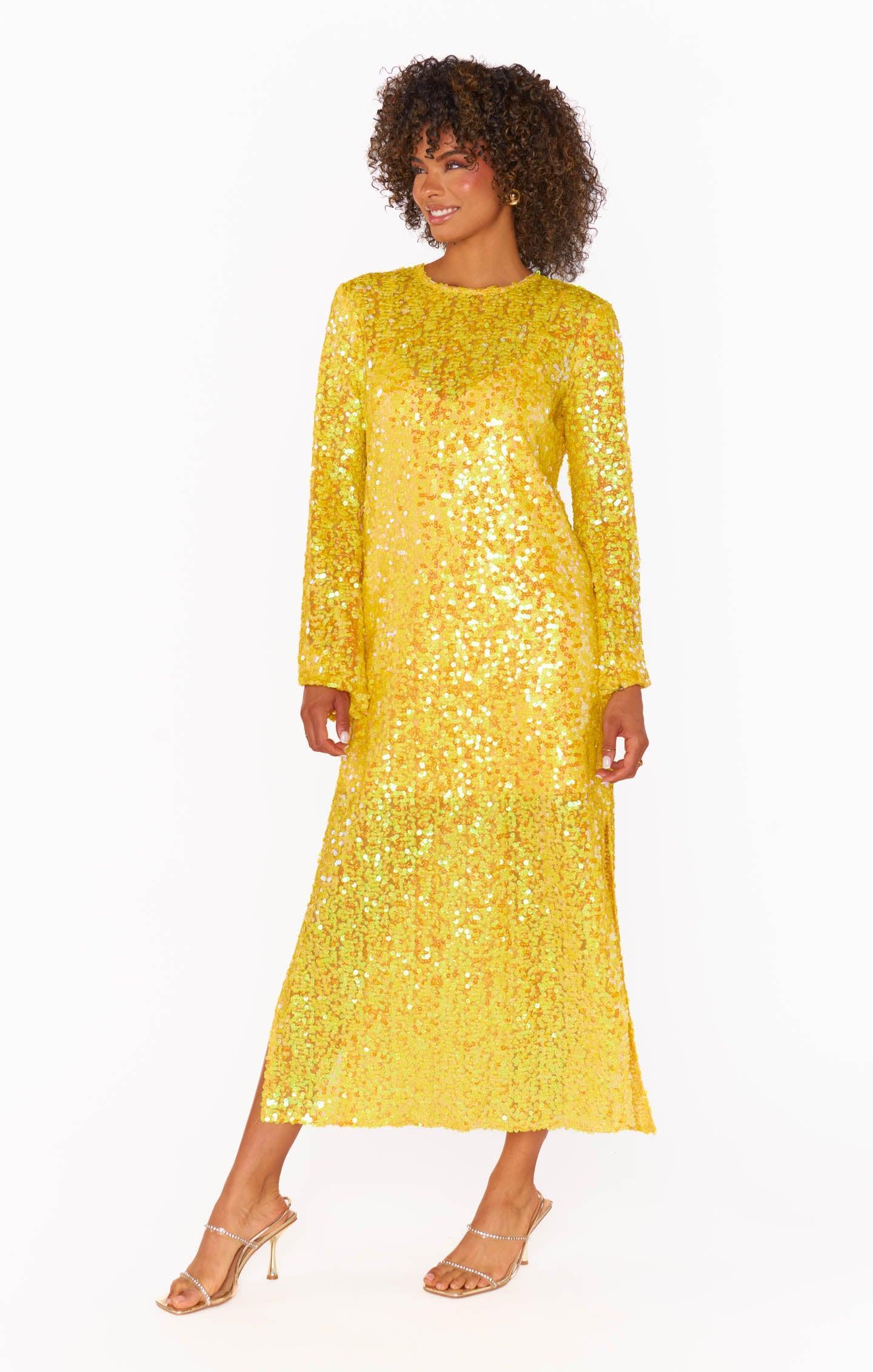 Calypso Midi Dress ~ Yellow Sequins Product Image