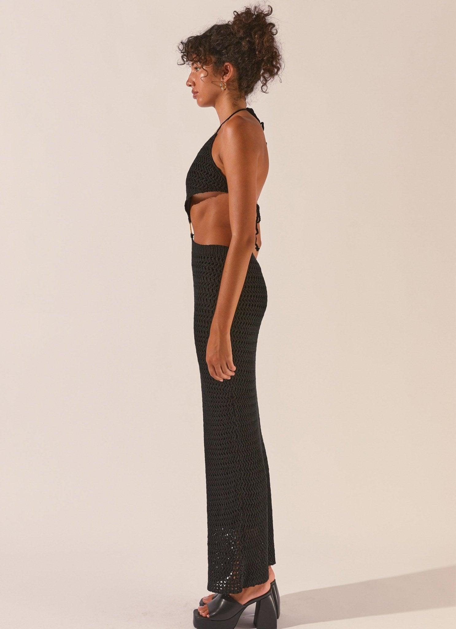Afternoons In Majorca Crochet Maxi Dress - Black Sand Product Image