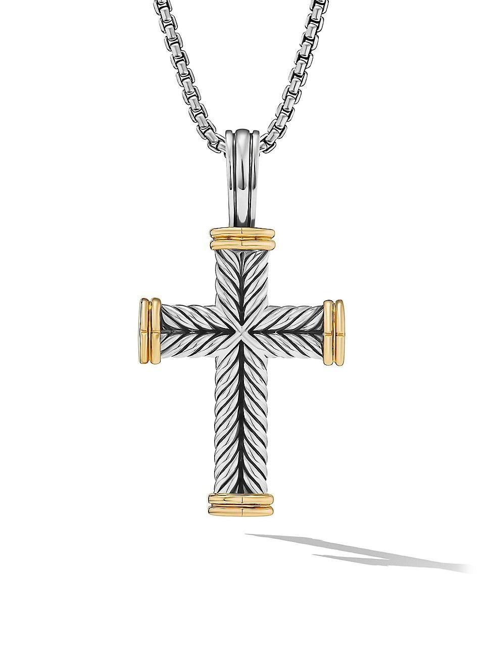 Mens Chevron Cross Pendant in Sterling Silver with 18K Yellow Gold, 33MM Product Image