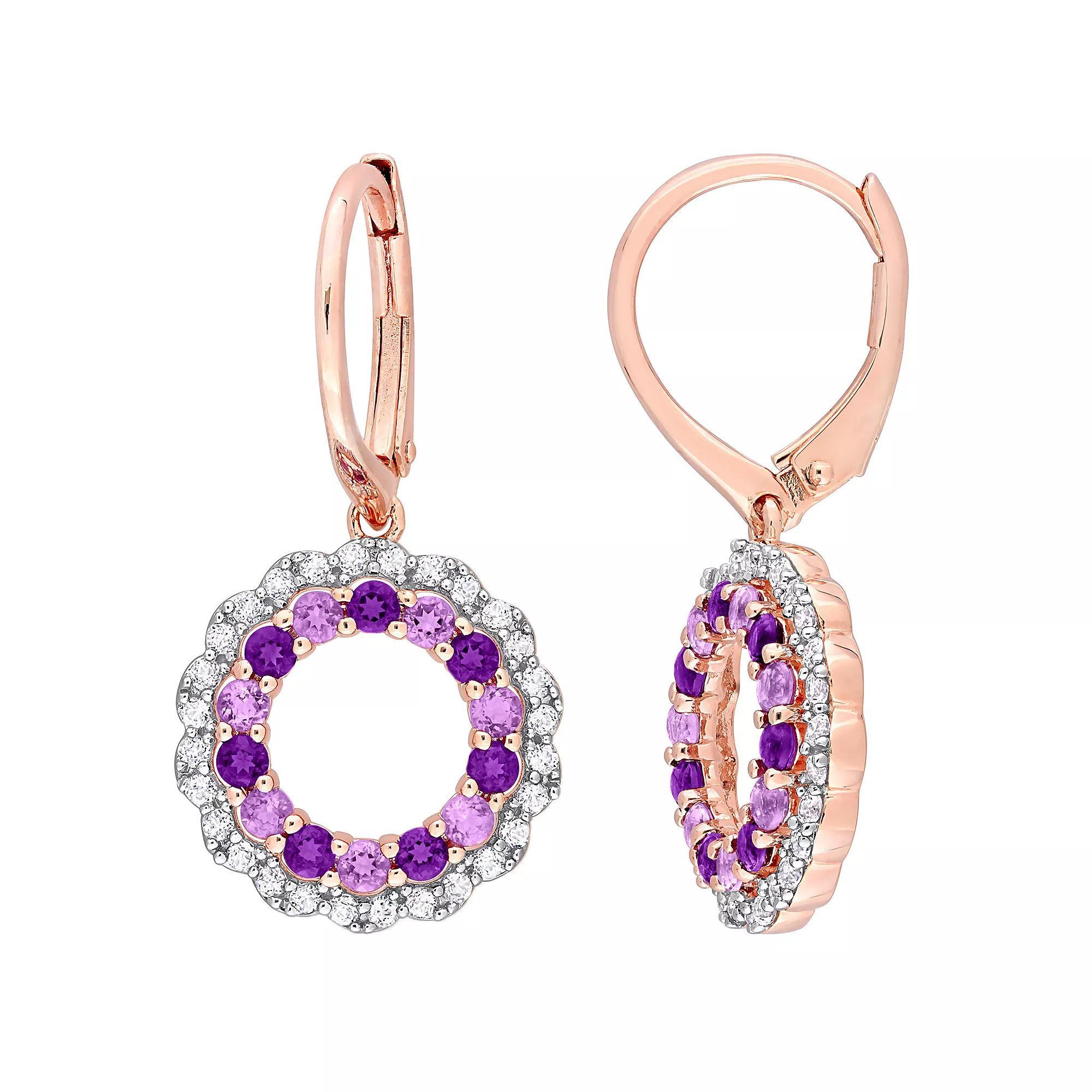 Stella Grace 18k Rose Gold Over Silver African Amethyst, Amethyst & White Topaz Drop Leverback Earrings, Women's, Pink Tone Product Image