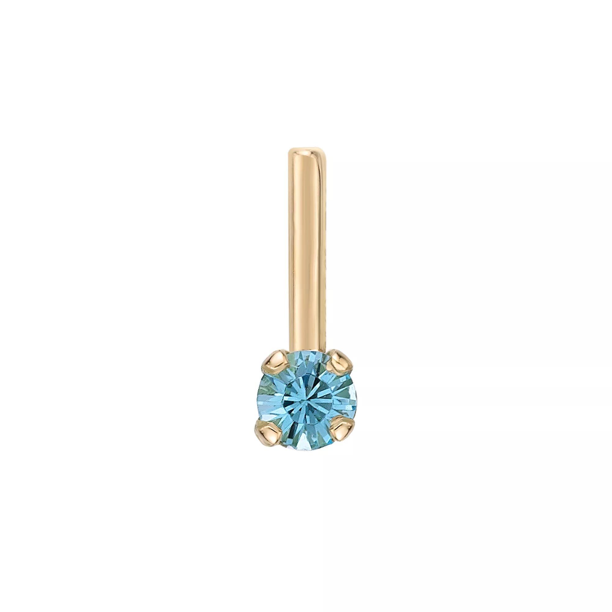 Lila Moon 14k Gold 90 Degree Blue Crystal Nose Stud, Women's Product Image