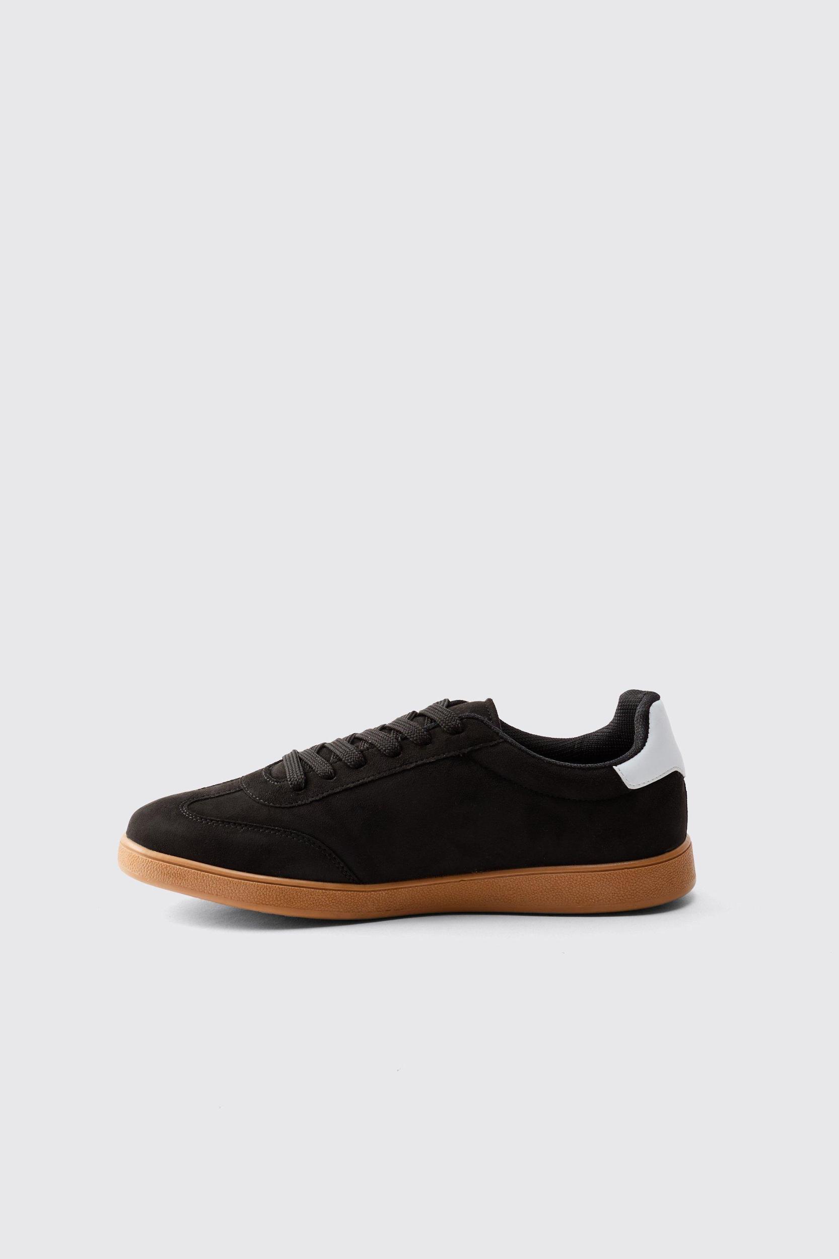 Faux Suede Trainer In Black | boohooMAN USA Product Image