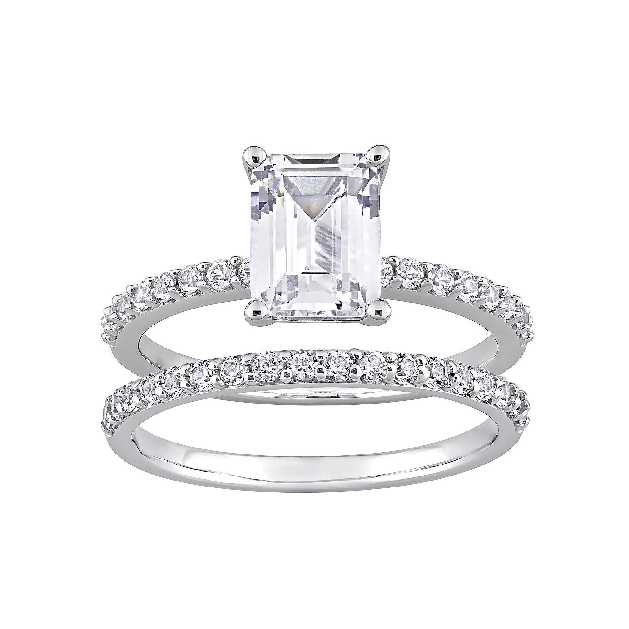 Stella Grace 10k White Gold Emerald-Cut Lab-Created White Sapphire Bridal Ring Set, Women's, Size: 5 Product Image