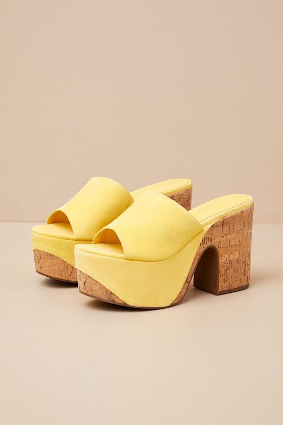 Dalle Wave Yellow Suede Leather Platform Slide Sandals Product Image
