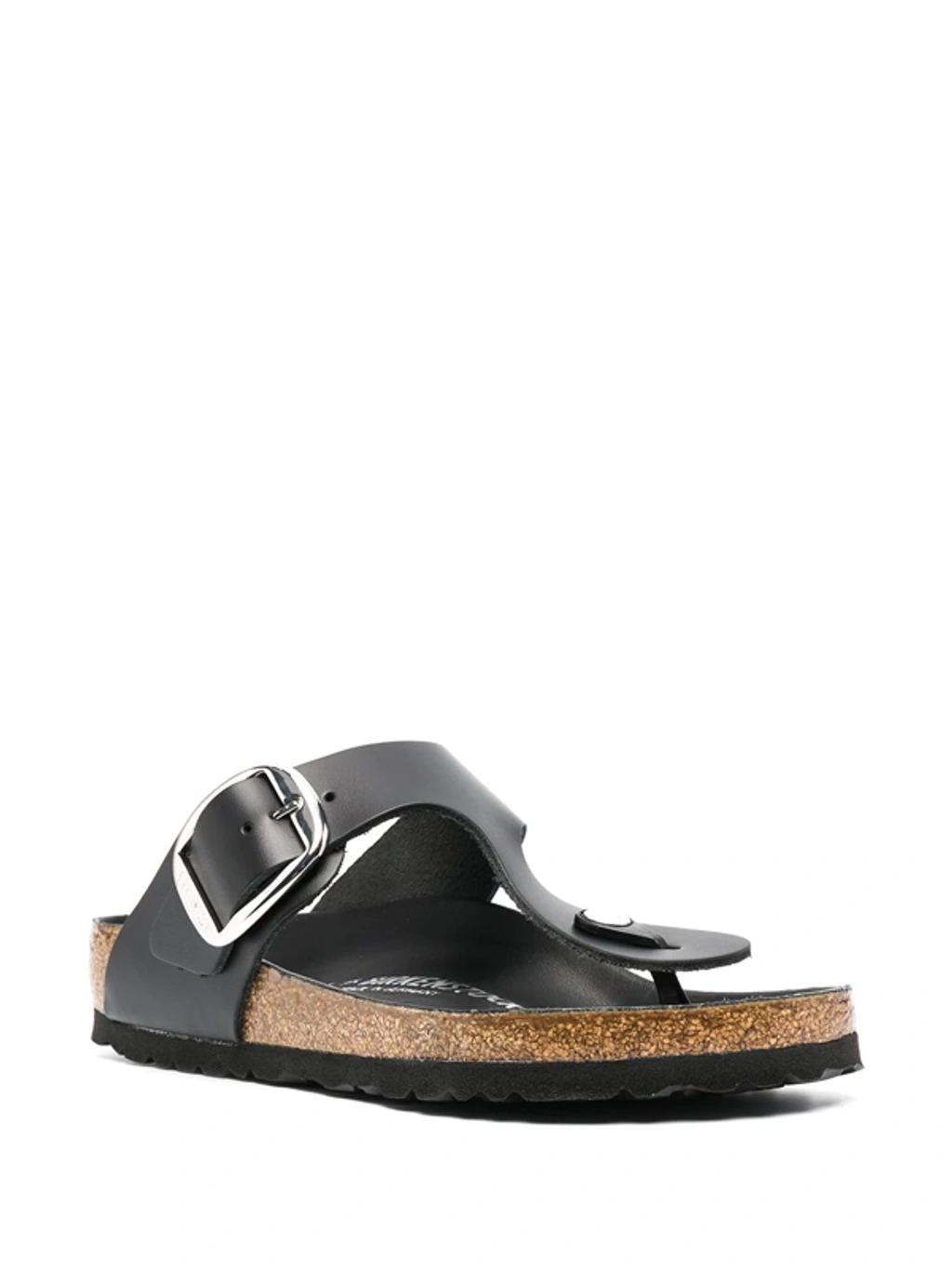 BIRKENSTOCK Black Leather Big Buckle Gizeh Sandals Product Image