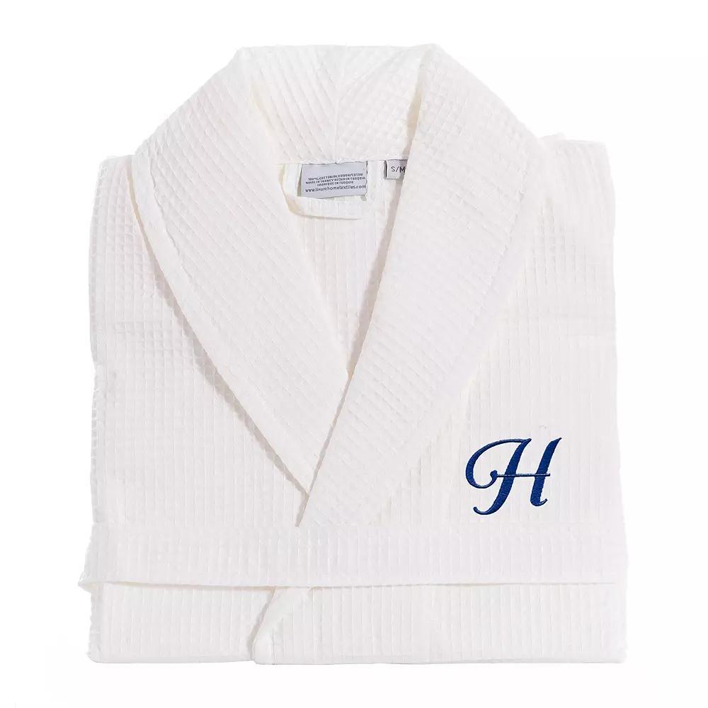 Linum Home Textiles Turkish Cotton Personalized Waffle Weave Bathrobe, Women's, Size: Large/XL, White Gray F Product Image