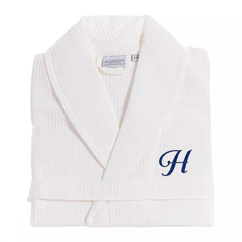 Linum Home Textiles Turkish Cotton Personalized Waffle Weave Bathrobe, Women's, Size: Large/XL, White Gray F Product Image
